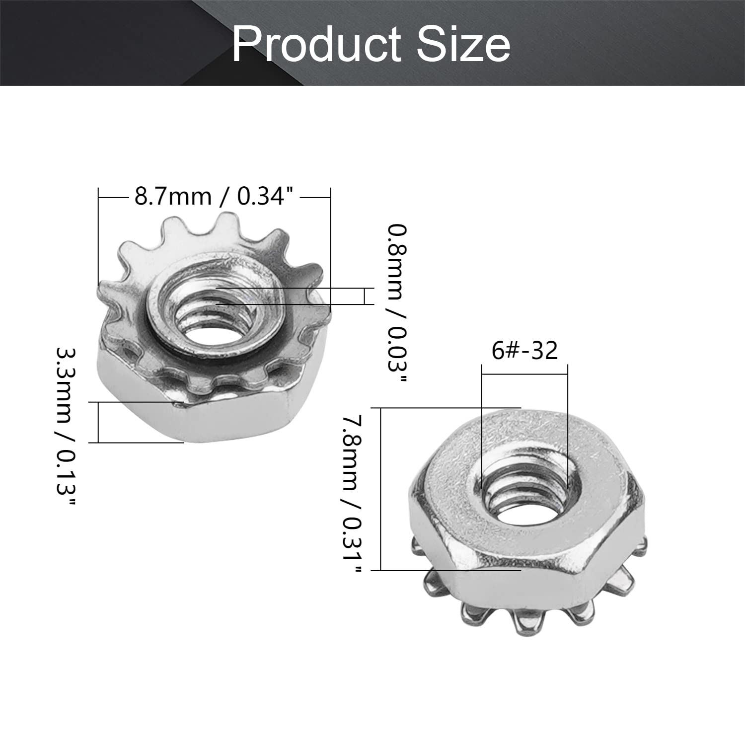 MroMax 6#-32 K-Lock Nuts, 100Pcs - 304 Stainless Steel Keps Lock Nuts for Hardware Fastening | Machinery, Furniture & Electrical Appliances | Secure Fastening Solution for DIY Projects & Industrial Use