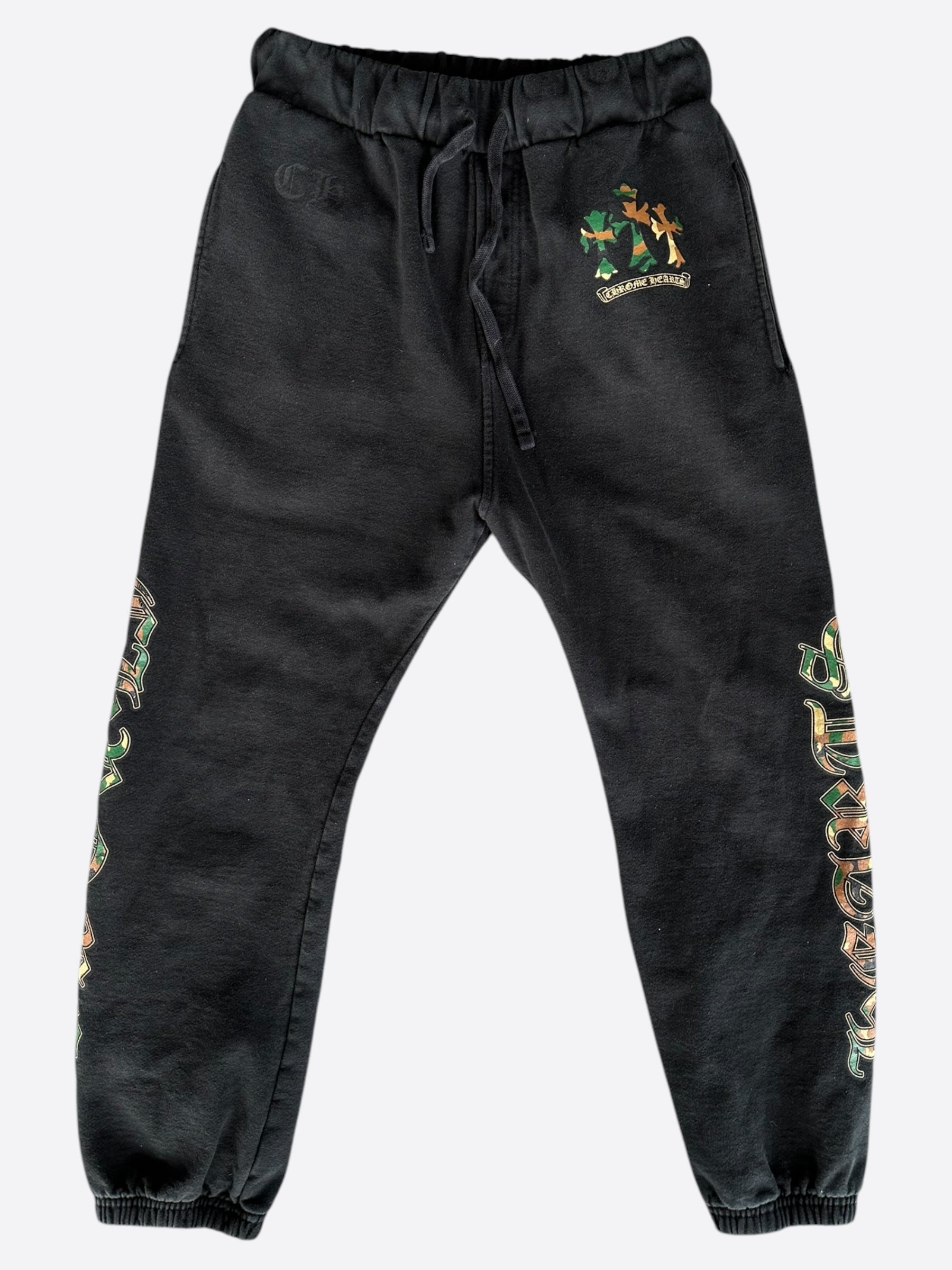 Chrome Hearts Black Camouflage Triple Cross Logo Sweatpants for Men - Luxury Streetwear Joggers for Casual Wear & Gym