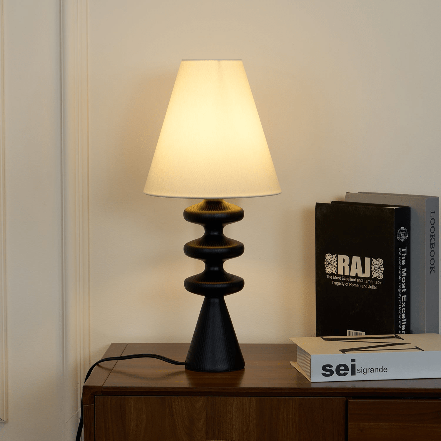 Modern Ripple Wood Table Lamp - Handcrafted Natural Wood Nightstand Light for Bedroom, Living Room, Office - Warm Ambient Lighting for Home Decor & Reading