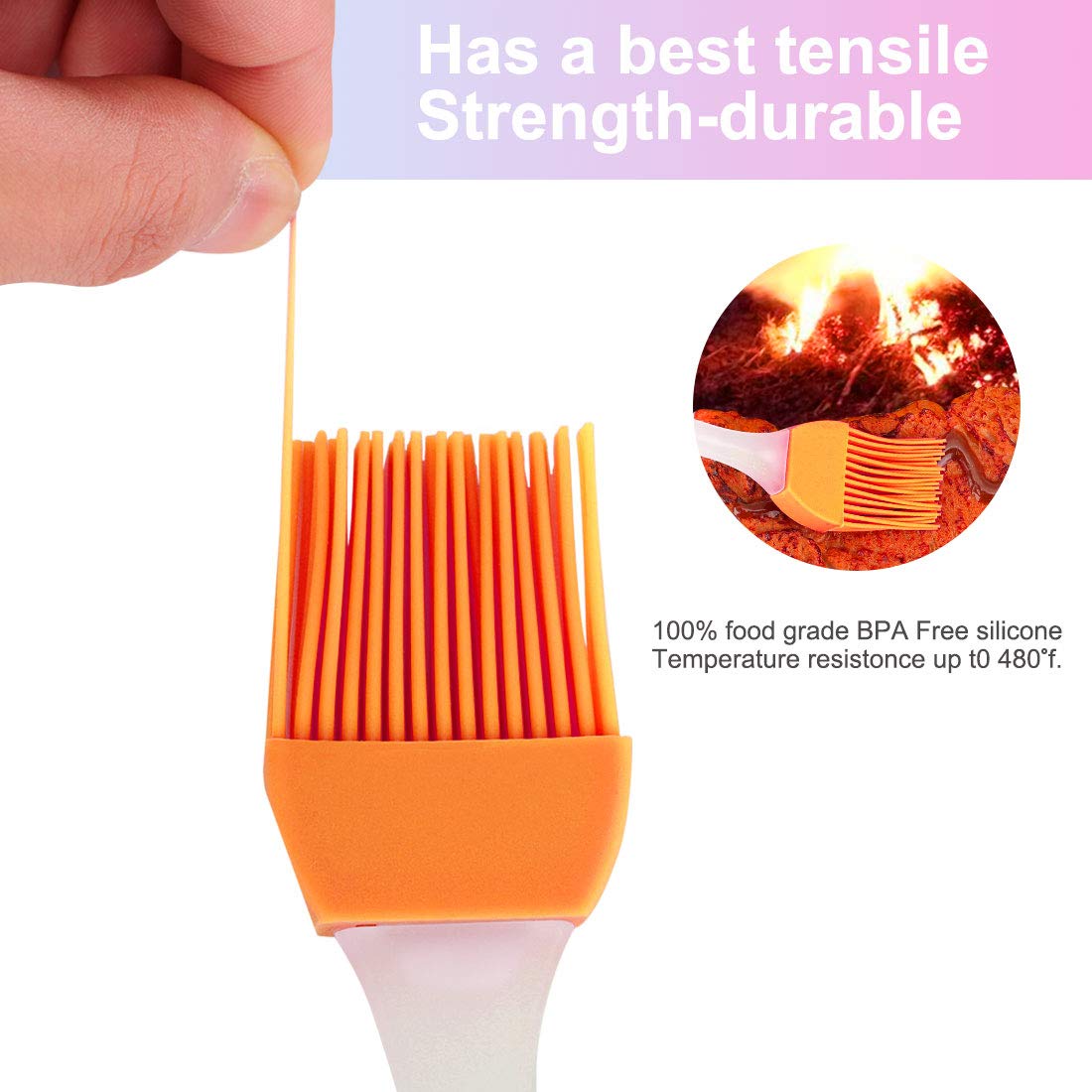 uxcell 2pcs Heat Resistant Silicone Basting Brush, Non-Stick Flexible Kitchen Cooking Tool, Essential for Baking, Grilling, and Barbecue, Orange