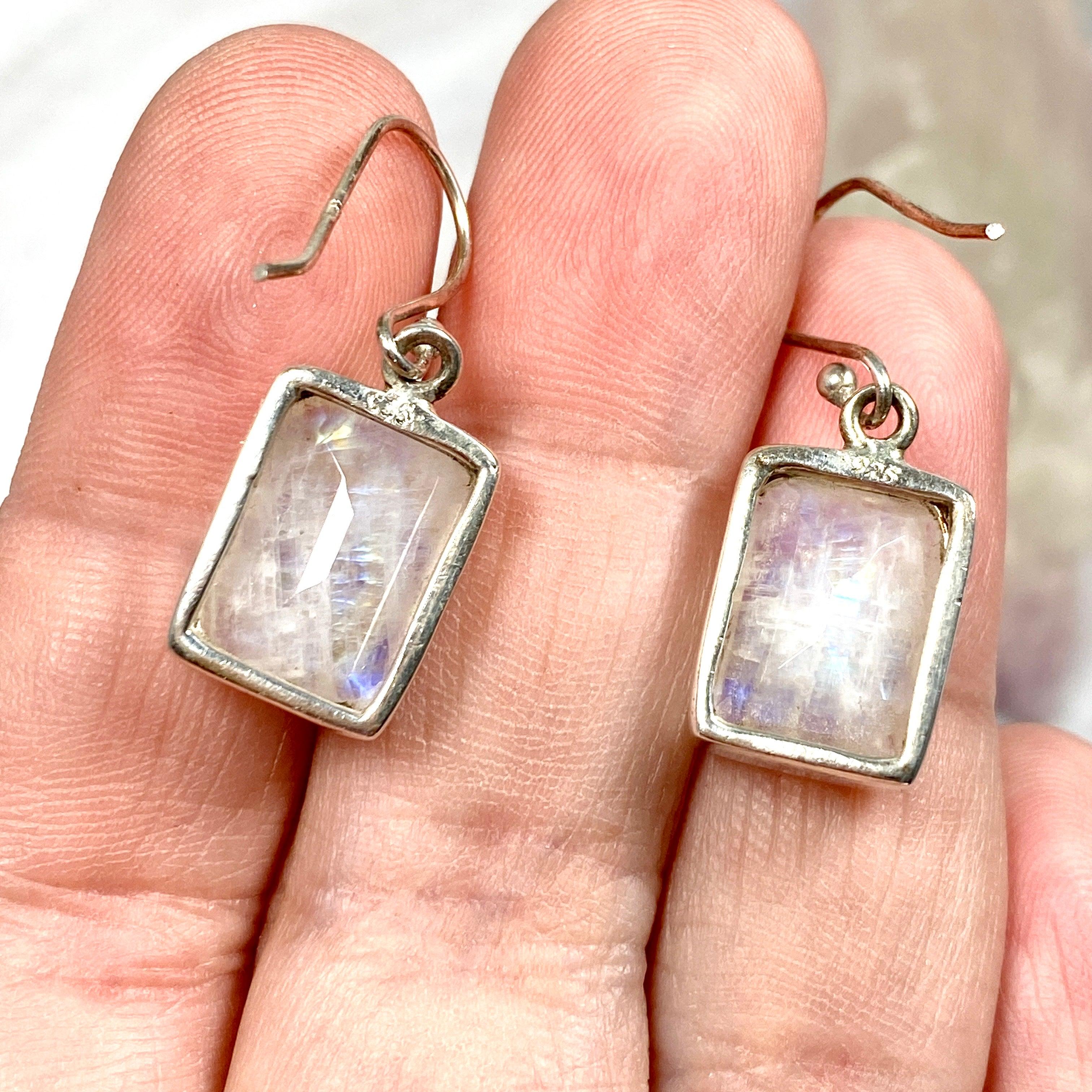 Rainbow Moonstone Faceted Rectangular Earrings for Women - Elegant Dangle Drop Jewelry for Party, Wedding & Everyday Wear - KEGJ797