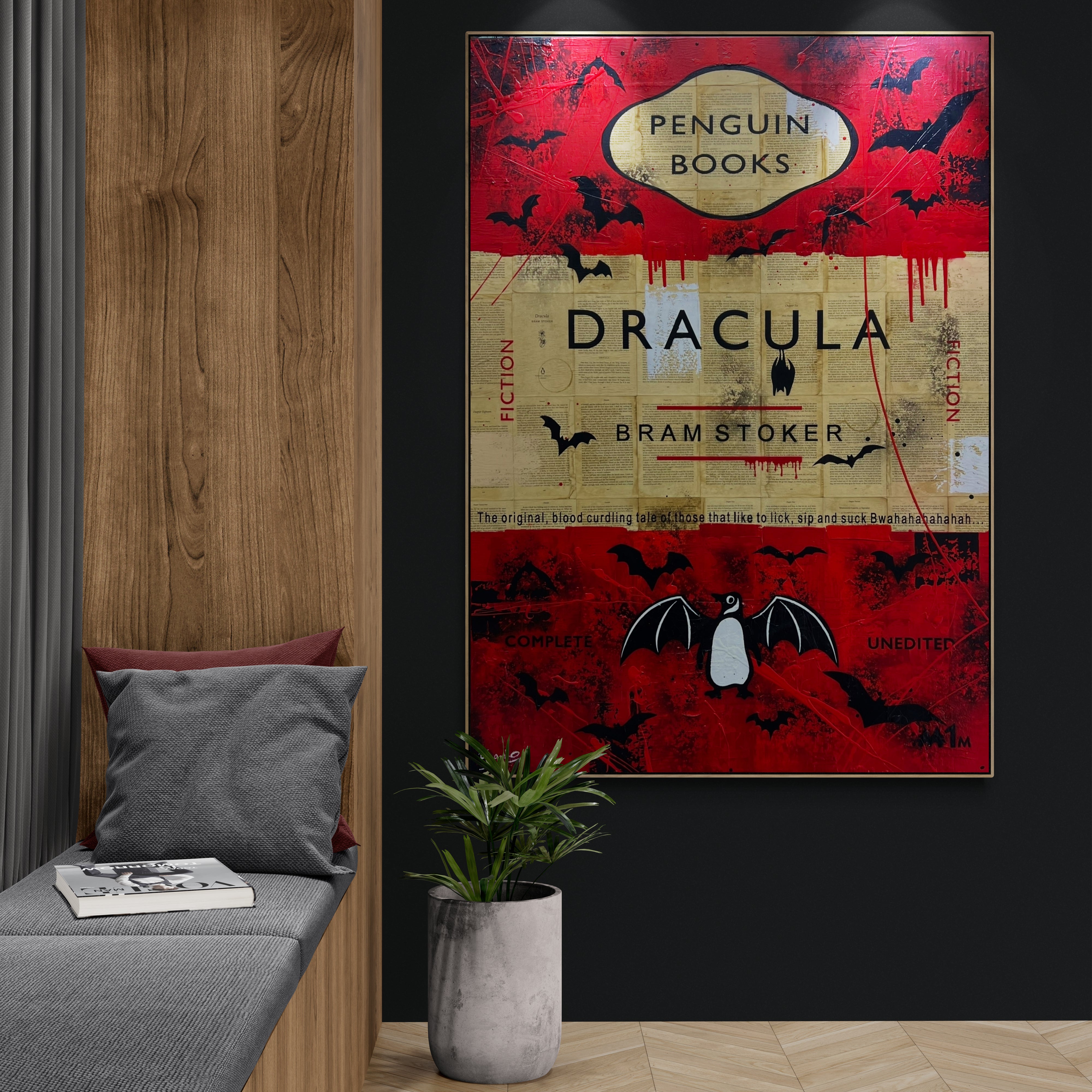 140cm x 100cm Dracula Urban Pop Art Canvas Painting - Gothic Home Decor for Living Room, Bedroom & Book Club | Horror Movie Fan Gift