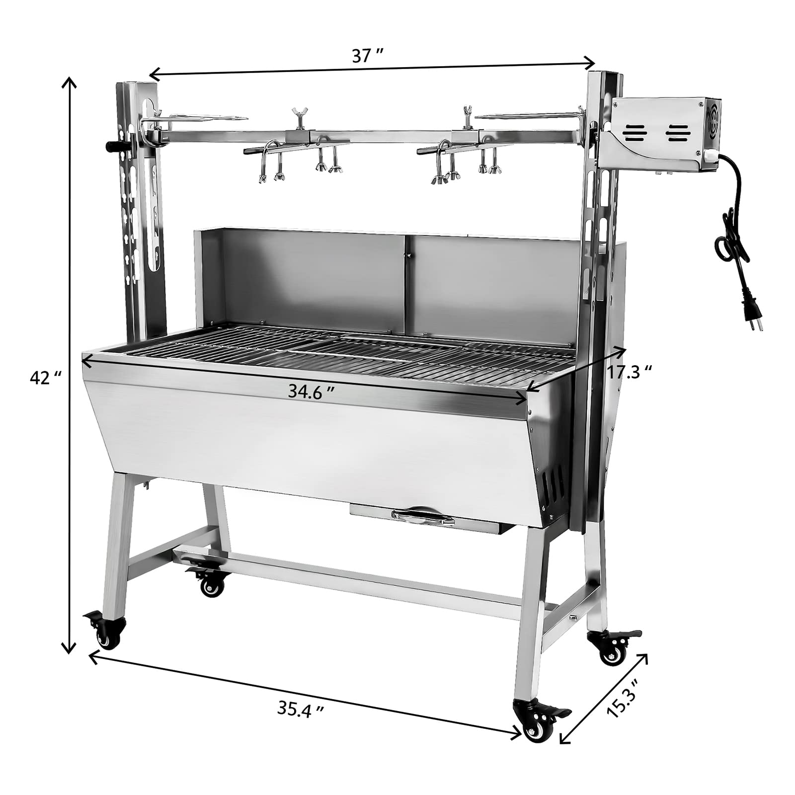 Premium 132LBS Heavy-Duty Charcoal BBQ Rotisserie Grill - Adjustable Height Hog Roaster & Lamb Spit Machine with Baffle for Outdoor Cooking, Camping, Picnics, and Backyard Parties