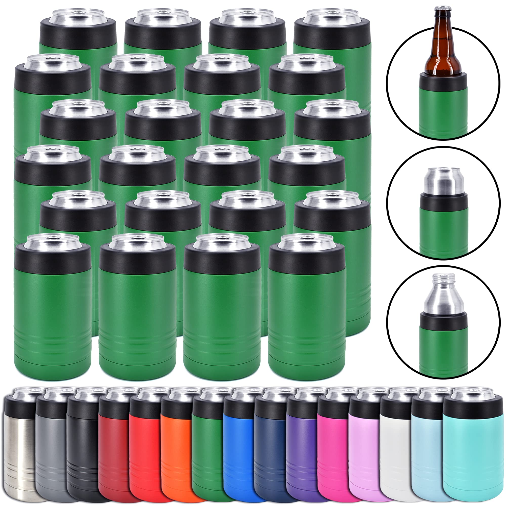 Clear Water Home Goods - (Bulk 24-Pack) 12oz Stainless Steel Double Wall Vacuum Insulated Tumbler - Keeps Drinks Cold for 24 Hours - Powder Coated Green - Perfect for Office, Gym, Travel & Outdoor Activities