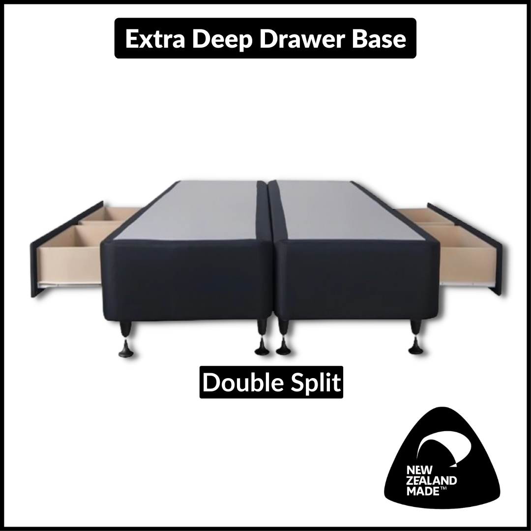 Deep Drawer Bed Base - Double Split Size, NZ Made - Perfect for Small Bedrooms & Guest Rooms with Extra Storage Space
