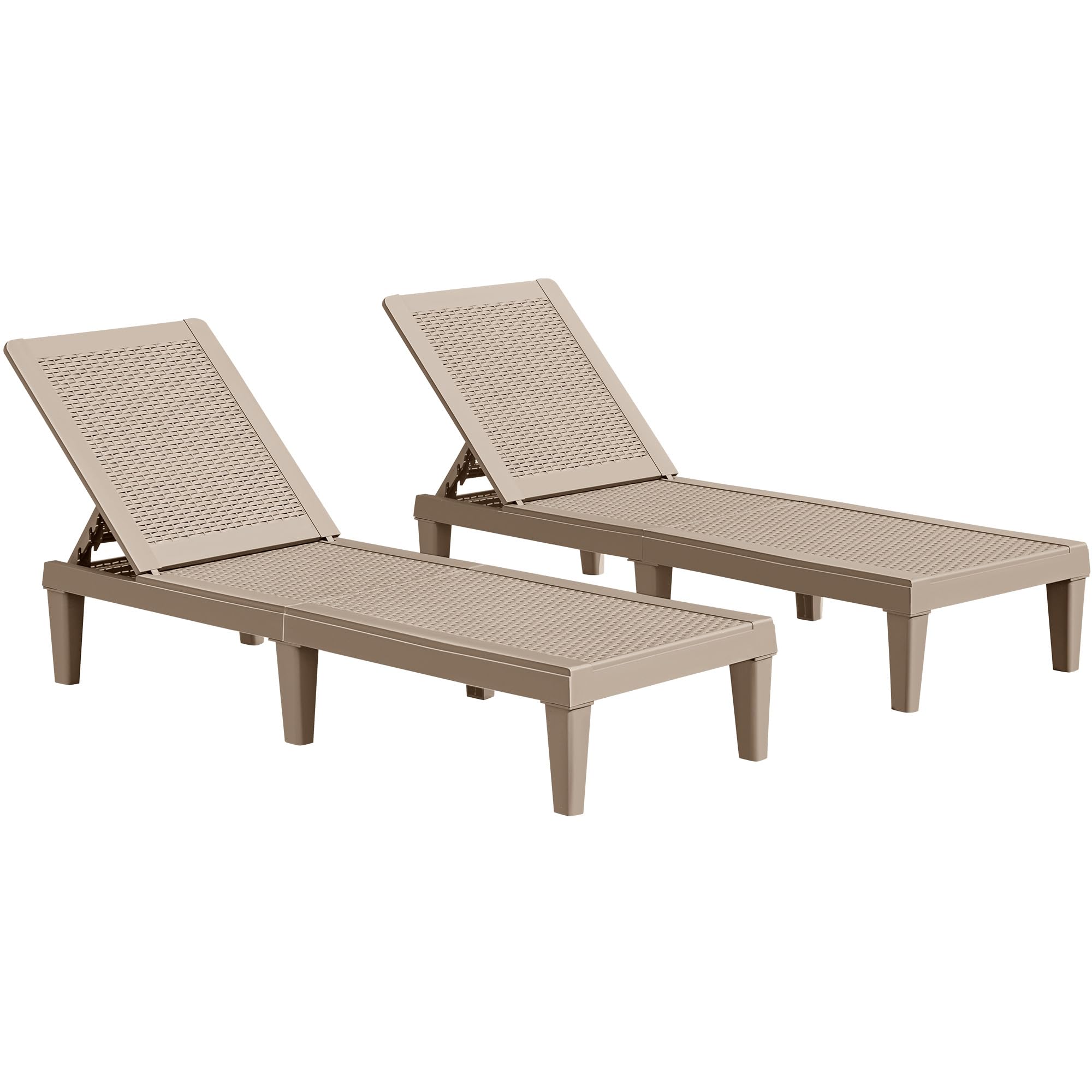 JUMMICO 2-Pack Adjustable PE Waterproof Patio Chaise Lounge Chairs - Light Brown Outdoor Recliners for Pool, Garden, Deck & Beach - Easy Assembly Weather-Resistant Sunbathing Furniture