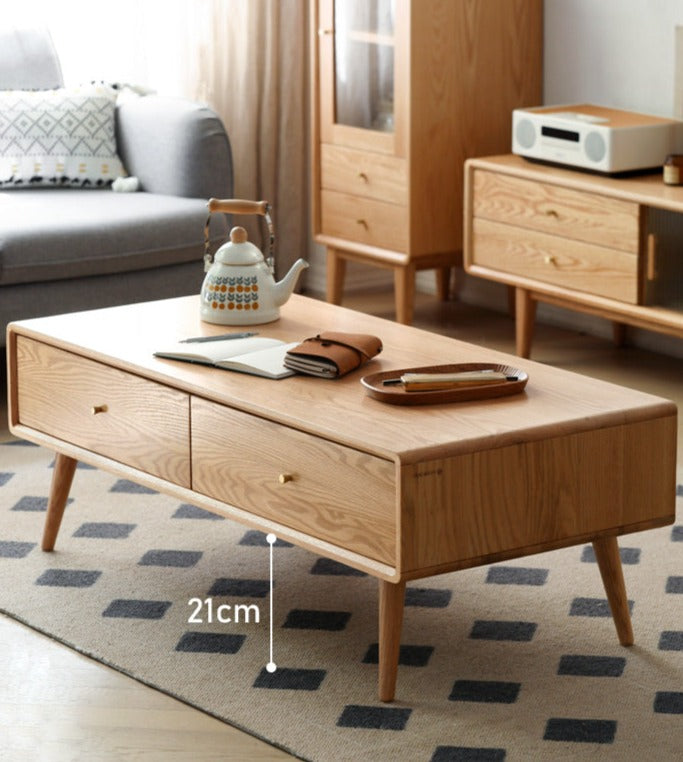 Solid Oak and Ash Wood Modern Nordic Coffee Table - Minimalist Living Room Furniture for Small Spaces and Apartments