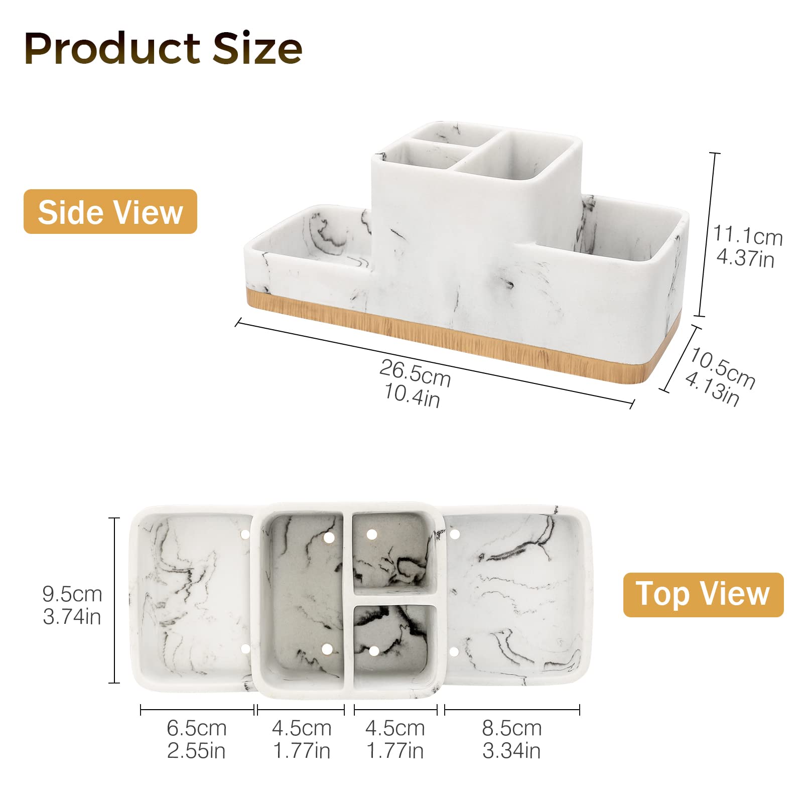 YMWVH White Resin Marble Toothbrush Holder - 5 Compartment Bathroom Organizer for Toothpaste, Razor & Essentials - Countertop Storage for Bathroom Accessories (Perfect for Small Spaces & Family Use)