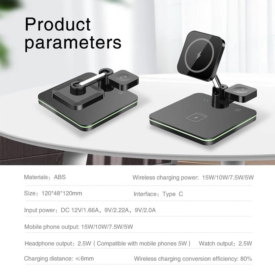 3-in-1 Magnetic Wireless Charger 15W Fast Charging Station for iPhone 16/15/14/13/12/11 Pro Max, Apple Watch Ultra/Series 8/7/6/5/4/3/2/SE & AirPods Pro 3/2 - MagSafe Compatible Charging Pad for Home, Office & Travel