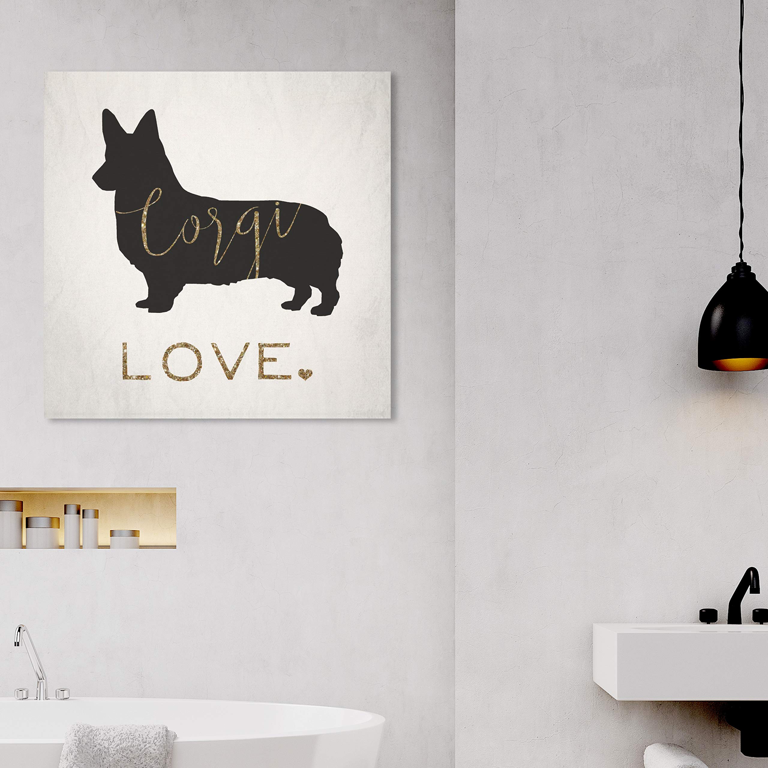 Oliver Gal Artist Co. 'Corgi Love' Animal Wall Art Canvas Print - 16x16 Inches Gold & Black Modern Home Decor - Perfect for Living Room, Bedroom, Nursery & Office Wall Decor