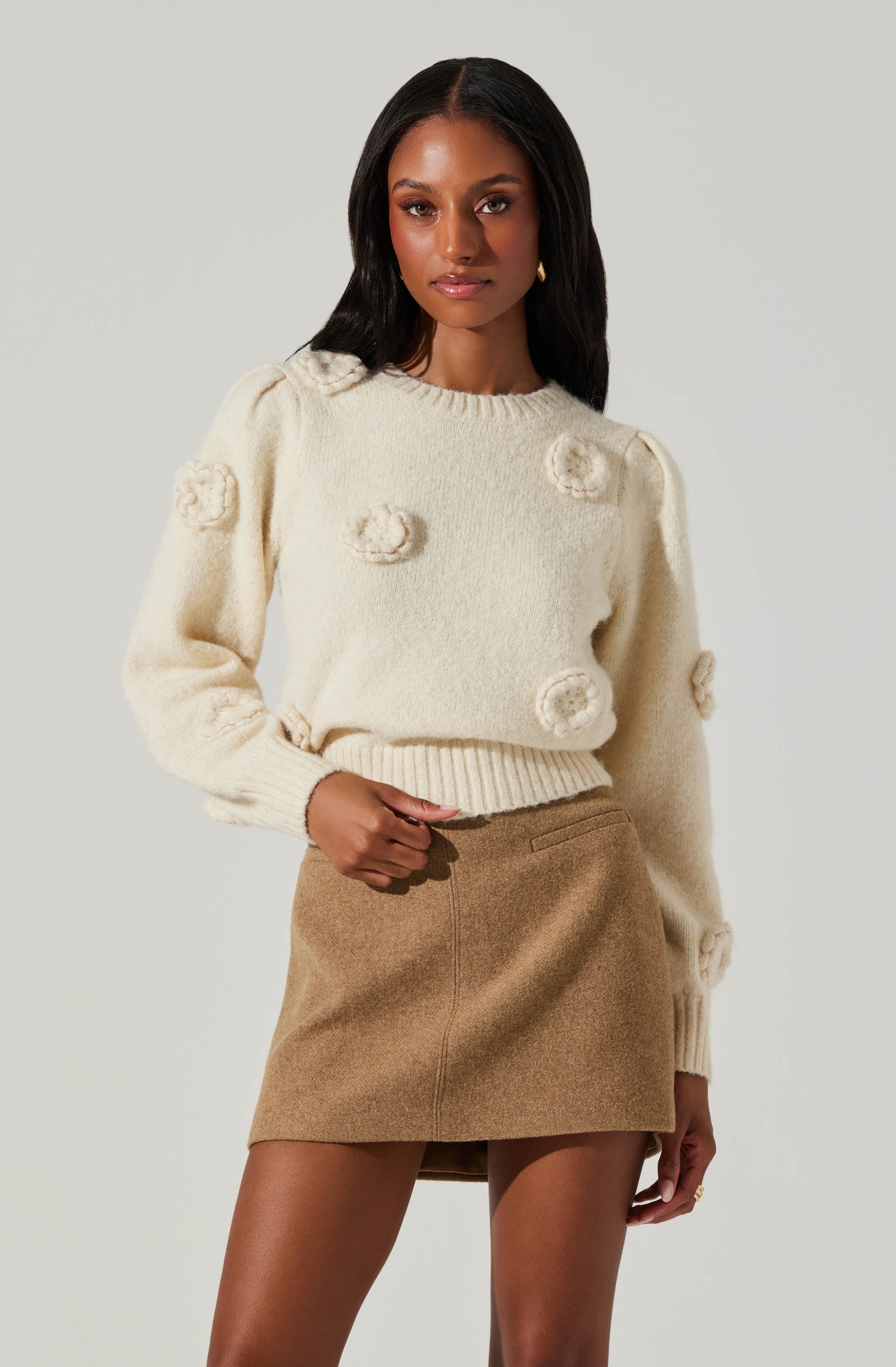 Wilessa 3D Floral Knit Sweater for Women - Cozy Winter Pullover with Embossed Floral Design | Perfect for Casual Outfits, Office Wear & Holiday Parties