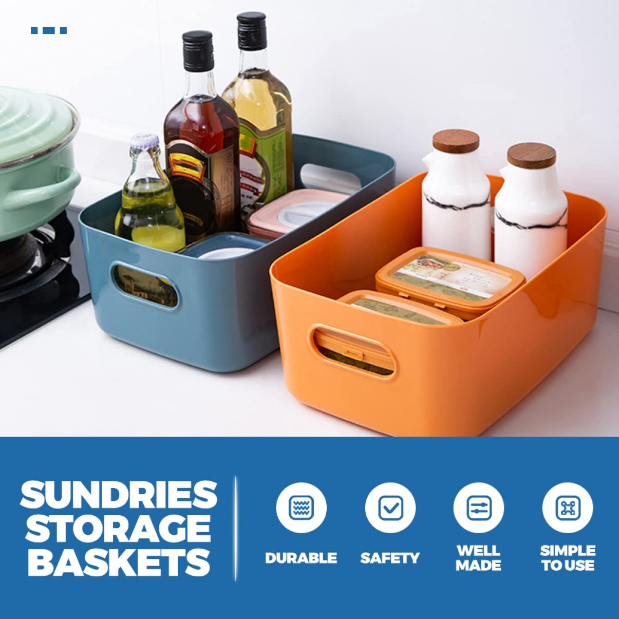 7-Piece Plastic Storage Bins Set - Durable Pantry Organizers with Sturdy Handles for Kitchen, Bathroom & Office Organization | Perfect for Food Storage, Desktop Supplies & Home Organization