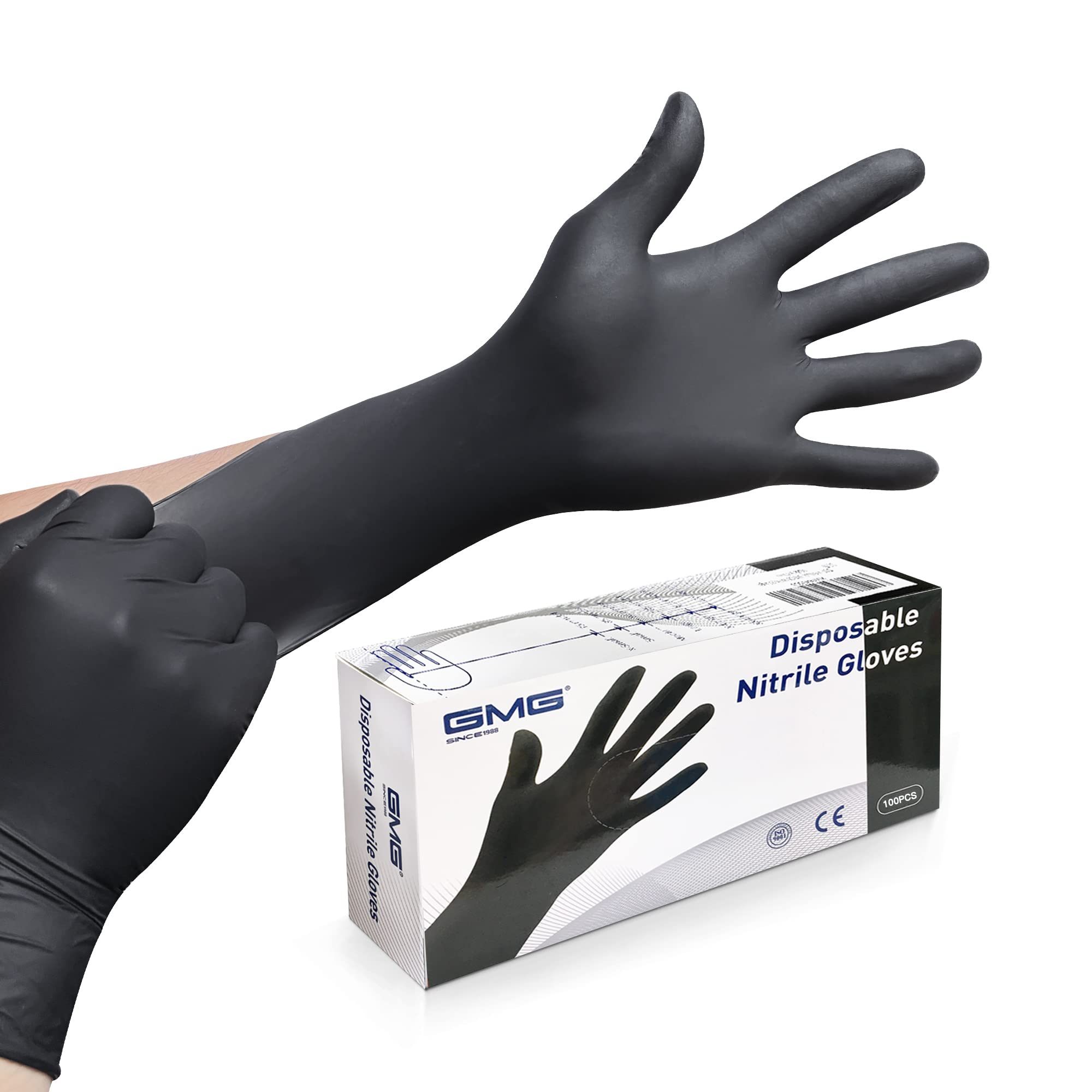 GMG SINCE1988 Black Nitrile Exam Gloves - Large, 4 mil, Latex-Free, Disposable (100 Count) - Ideal for Medical, Dental, Laboratory & Food Handling