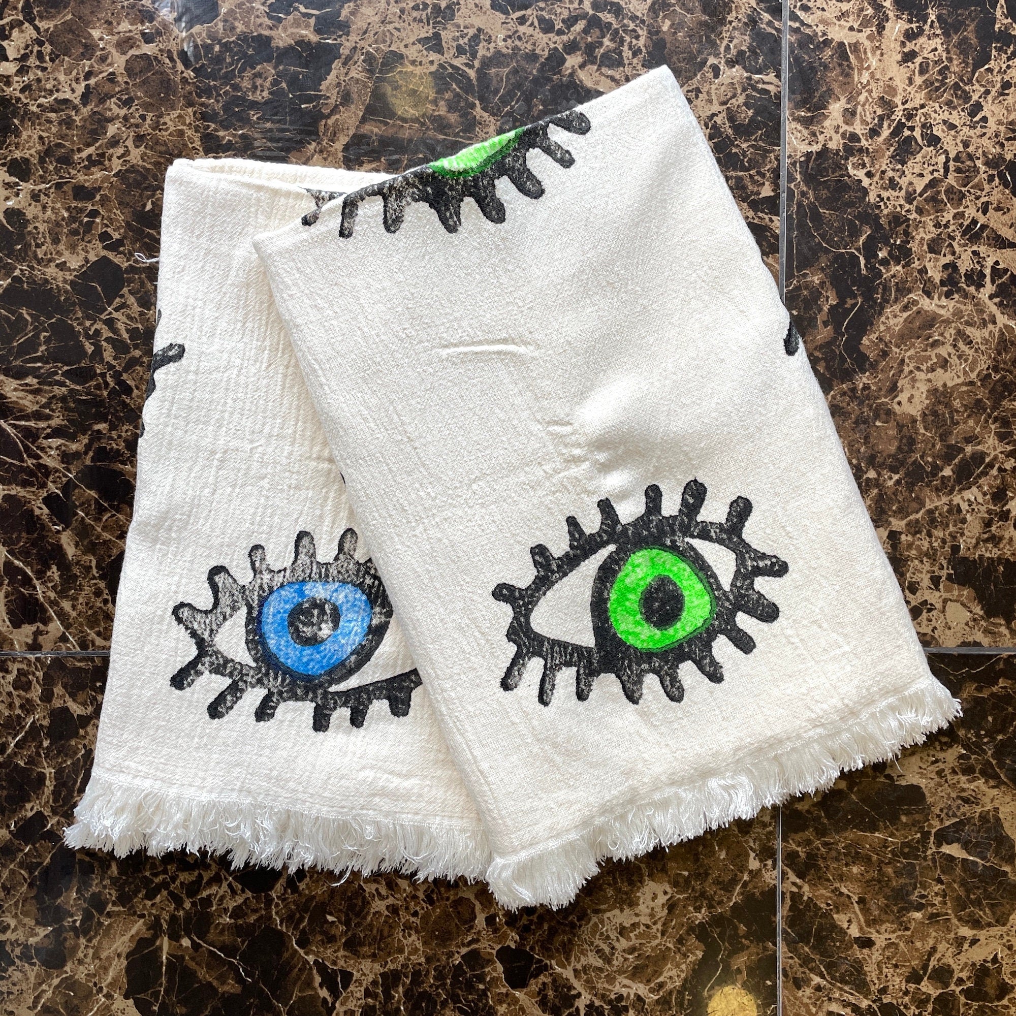 Evil Eye Green Muslin Towel - Soft & Absorbent Baby Swaddle Blanket for Newborns, Perfect for Nursery, Travel & Photo Shoots
