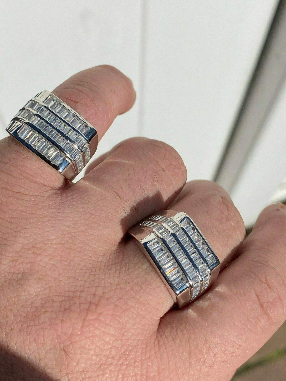 925 Sterling Silver Iced Baguette Men's Ring - Sizes 7-13 - Heavy Pinky or Statement Ring with Man-Made Diamonds | Perfect for Gifts, Weddings, and Everyday Luxury Fashion