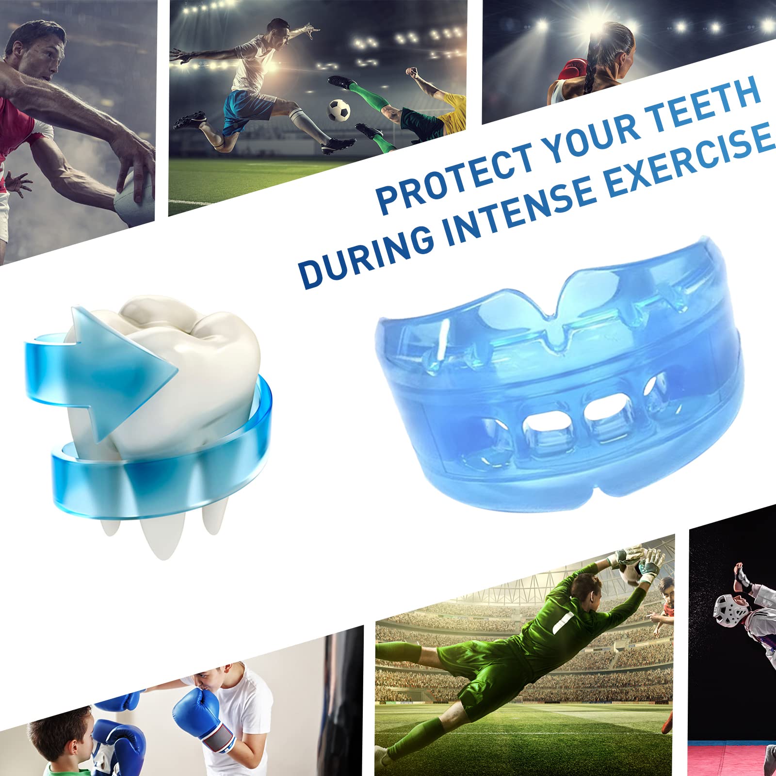 3 Pack Kids Youth Mouth Guards - EVA Transparent Blue Sports Mouthpiece for Football, MMA, Boxing, Rugby, Kickboxing, Taekwondo, Softball & Lacrosse - Perfect for Teeth Protection During Contact Sports & Training