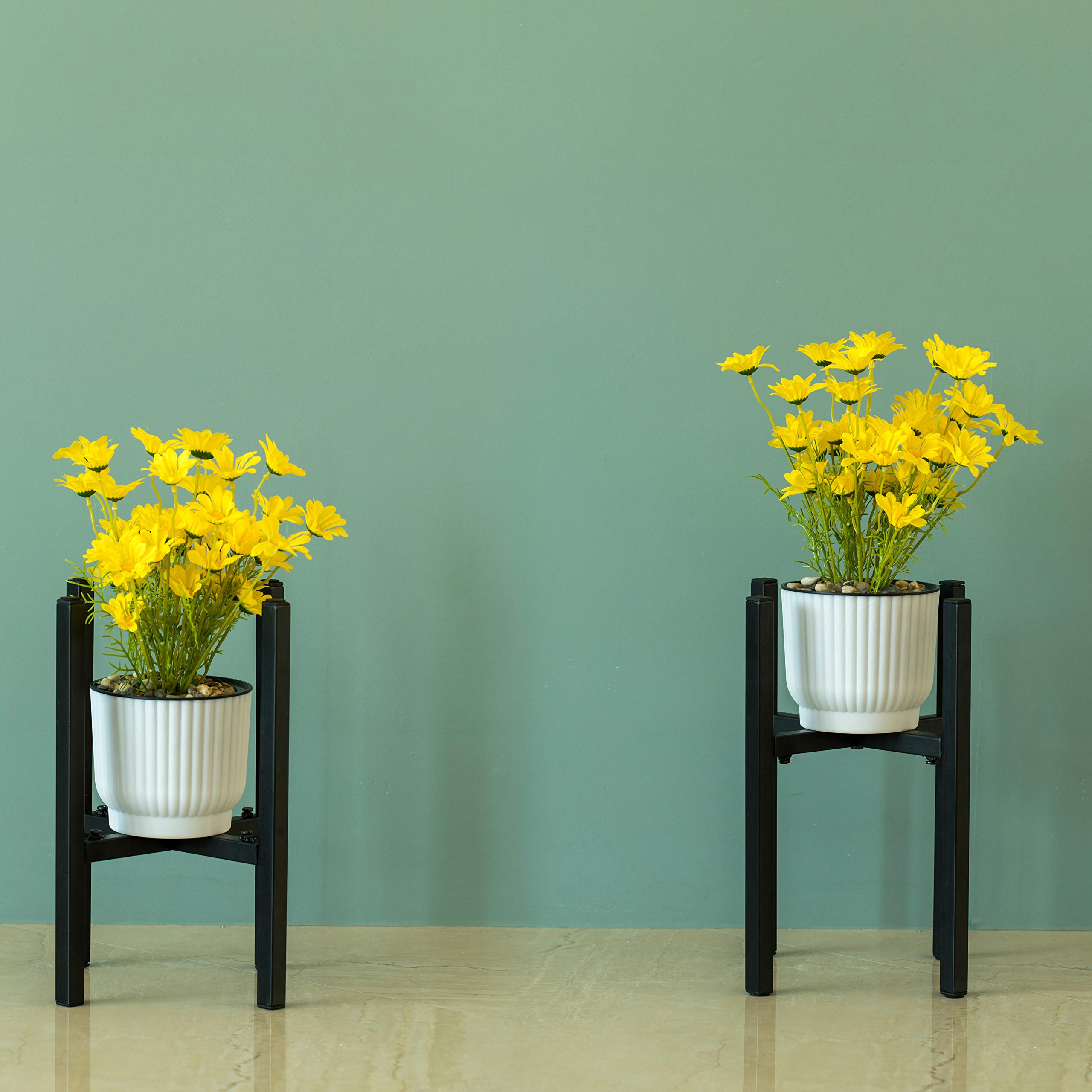 Gardenised QI003984 Adjustable Metal Plant Stand - Expandable 9.5 to 14.5 Inch Flower Pot Holder for Indoor Outdoor Plants - Black - Perfect for Balcony, Patio, Garden Decor