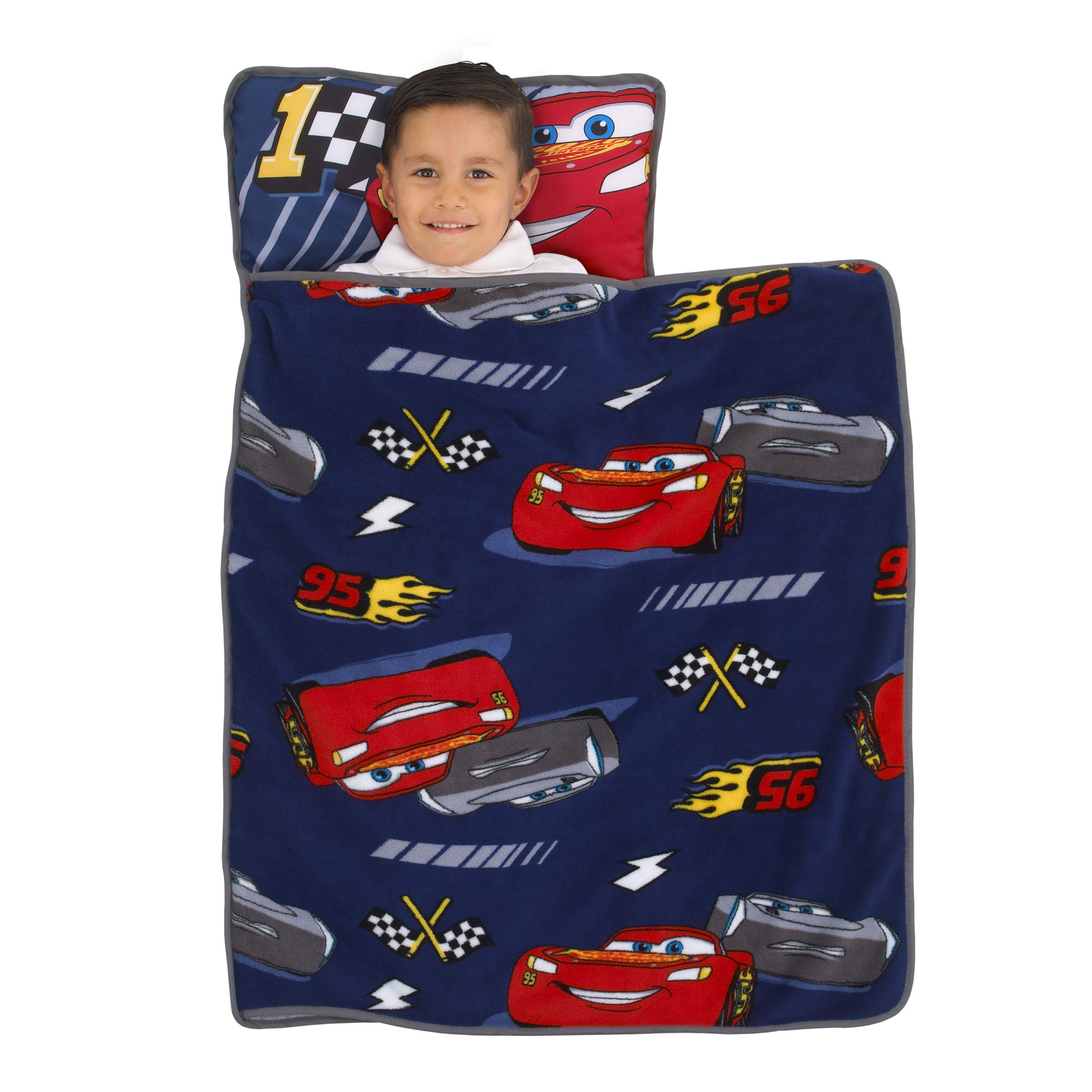 Disney Cars Navy and Red Toddler Nap Mat - Soft & Portable Sleeping Mat for Daycare, Preschool, Travel & Nap Time - Lightning McQueen Themed Toddler Bed