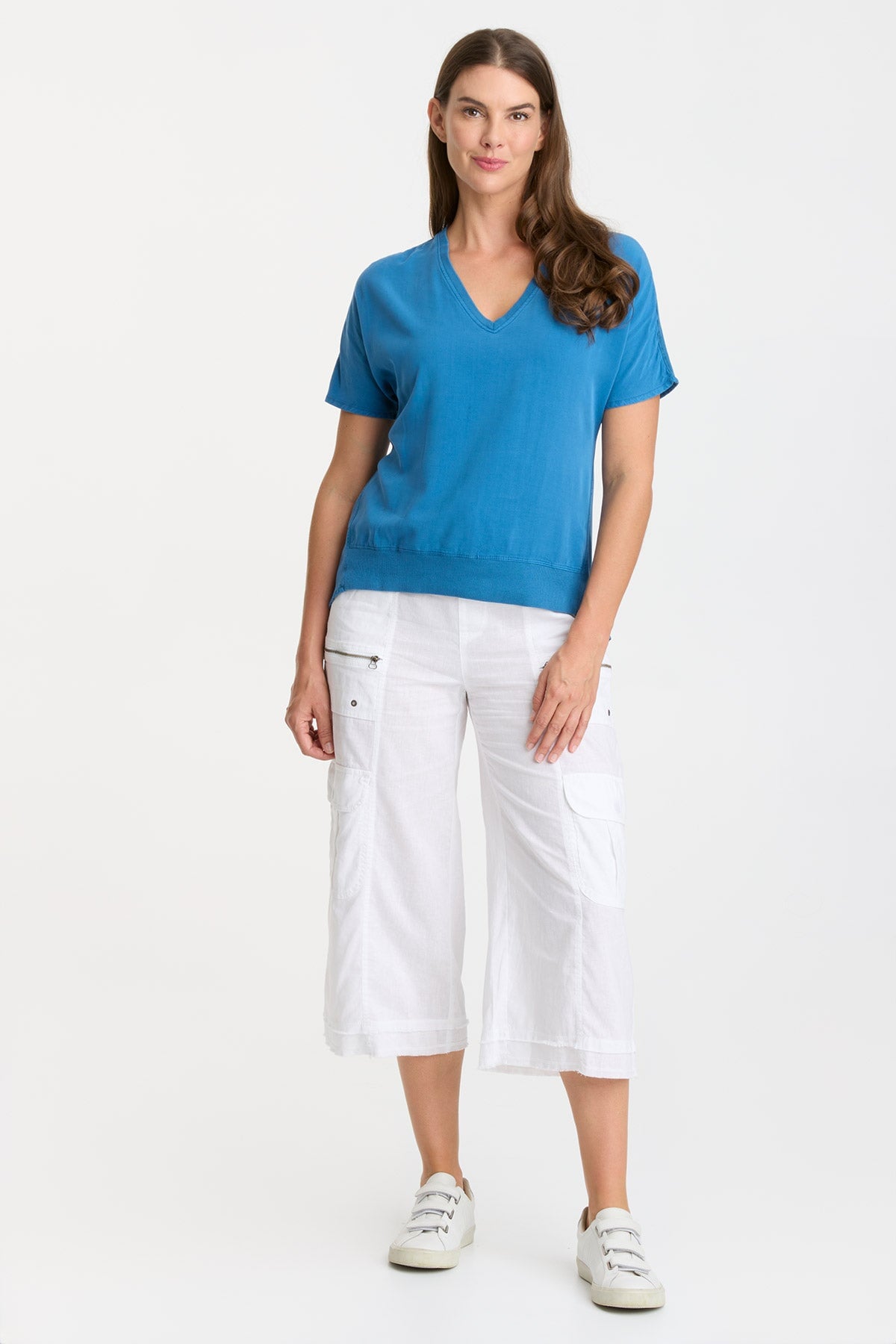 Stylish Twill Clara Top in Poseidon Pigment Blue - Perfect for Casual Outings & Office Wear