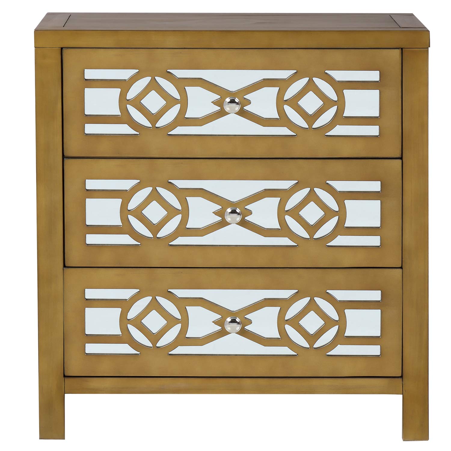 Gold 3-Drawer Wooden Storage Cabinet - Sofa Table Organizer with Mirror for Small Spaces