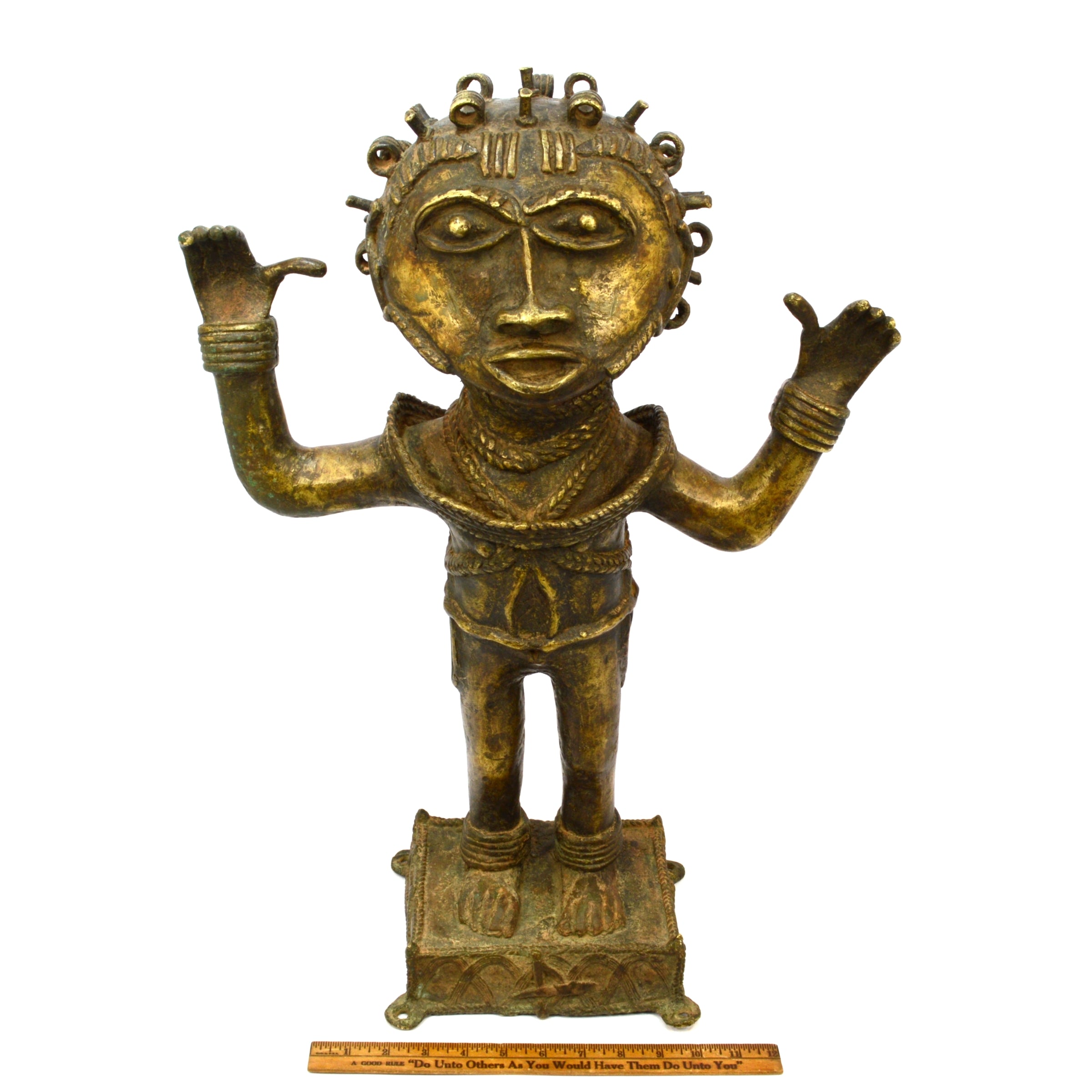 Antique African Benin Brass Bronze Statue - 24 Inch 19th Century Replica, Heavy 38 lbs - Perfect for Home Decor, Museum Display & African Art Collection