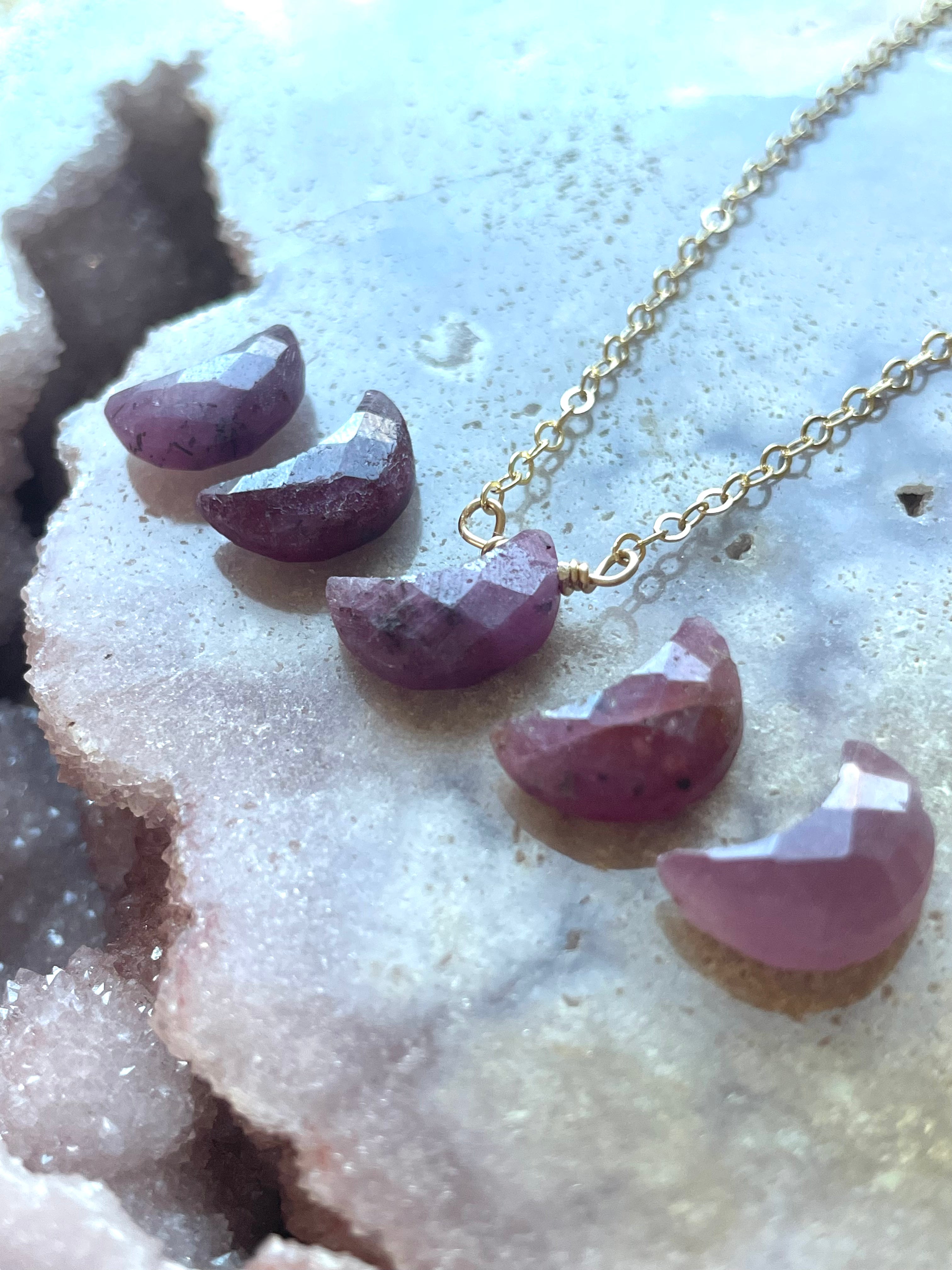 Tiny Ruby Moon Crystal Necklace – Elegant Sterling Silver Pendant for Women | Perfect Gift for Valentine’s Day, Anniversary & Special Occasions | Boho Chic Jewelry for Everyday Wear & Spiritual Healing
