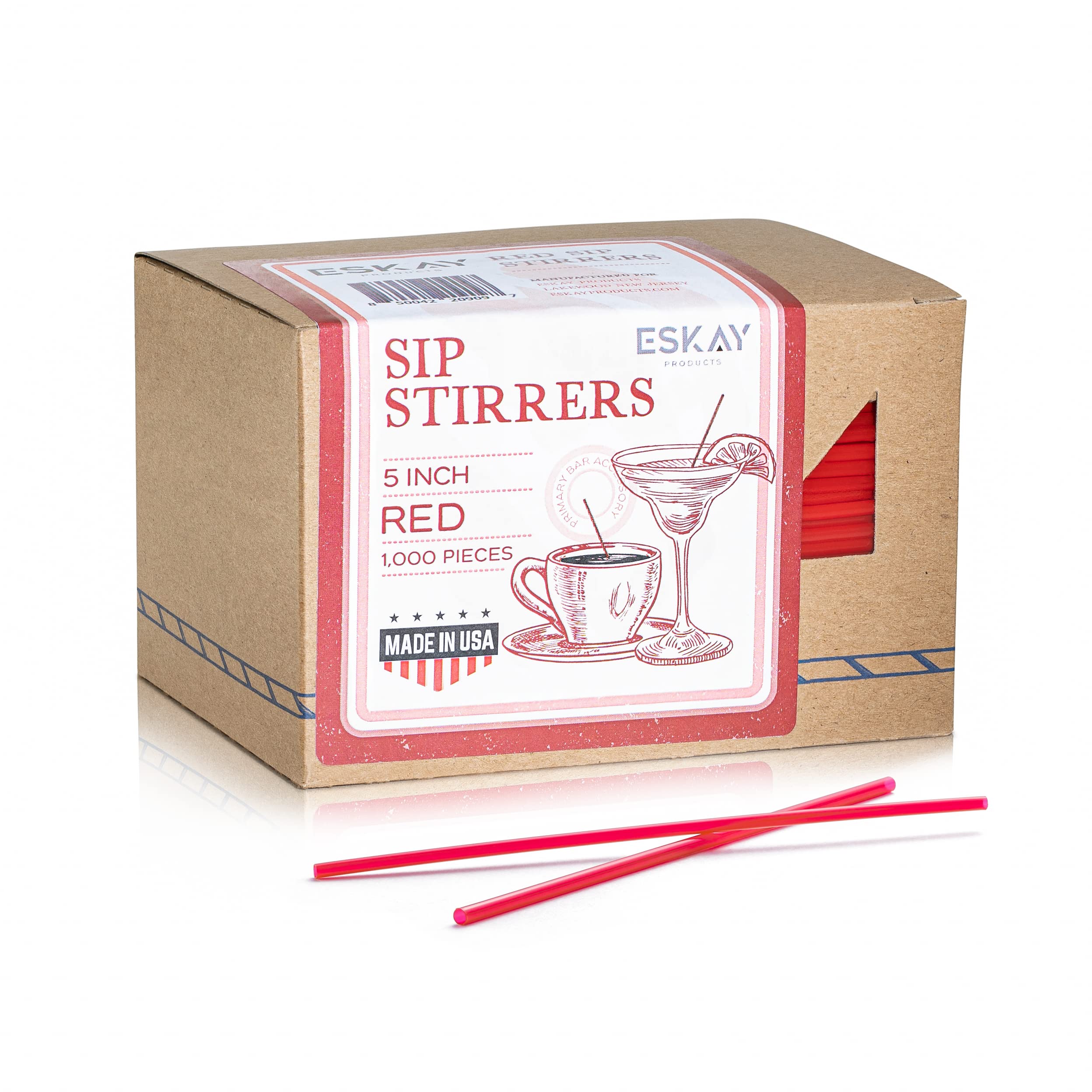 1000 Plastic Coffee Stirrers - 5 Inch Disposable Cocktail Straws & Stir Sticks for Coffee Bars, Restaurants, and Home Use - Made in USA (Red) - Perfect for Hot/Cold Beverages, Smoothies, and Party Drinks