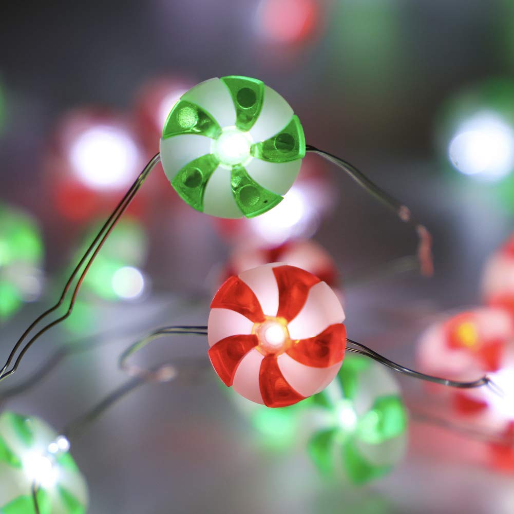 Christmas Candy String Lights 10ft - 30LED Red & Green Battery Fairy Lights with Remote for Bedroom, Party & Outdoor Decor