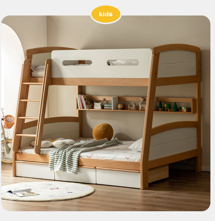 Solid Wood Poplar Kids Bunk Bed with Ladder & Guardrail - Space-Saving Multifunctional Loft Bed for Small Rooms, Dorms & Shared Kids Bedrooms