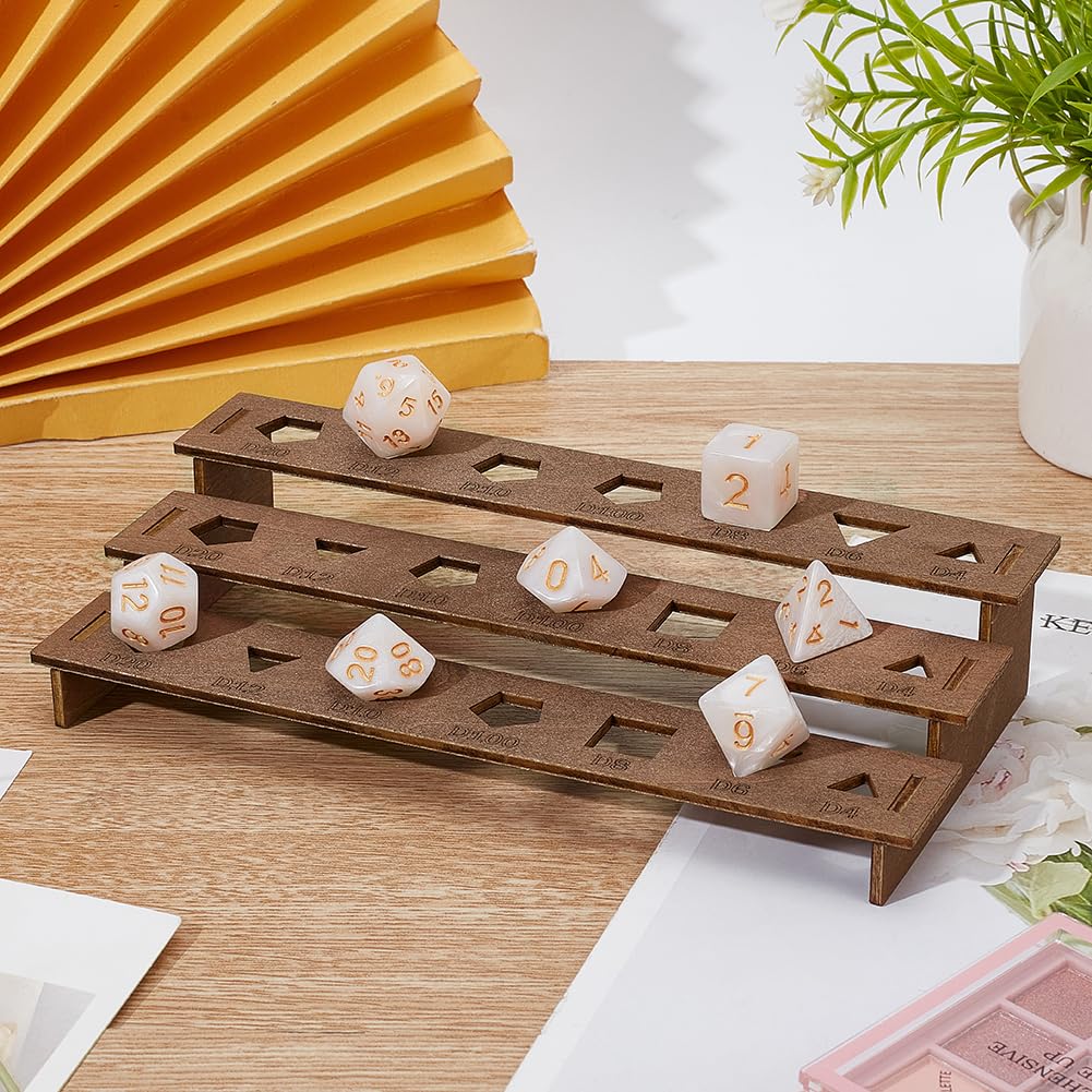 BENECREAT 3-Tier Wooden Dice Holder - Coconut Brown Display Rack for 21 Polyhedral Dice | D&D Game Accessories, RPG Collector Storage | Perfect for Tabletop Gaming, Dungeons & Dragons Sessions, and Dice Enthusiasts