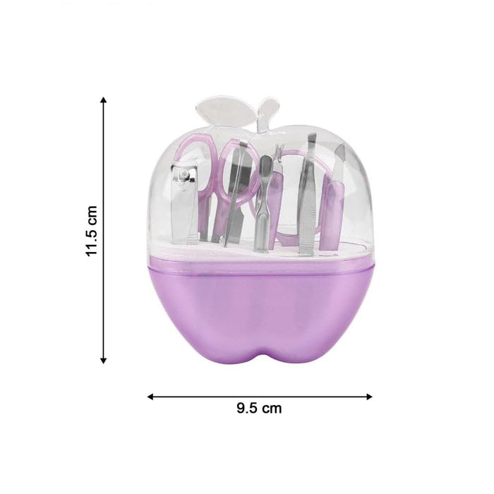 PBG MEGA MART™ 8-in-1 Apple Shaped Manicure Set - Compact Stainless Steel Pedicure Tools with Nail Clippers, Cleaner & Carry Case - Professional Salon Nail Care Kit for Home & Travel Use