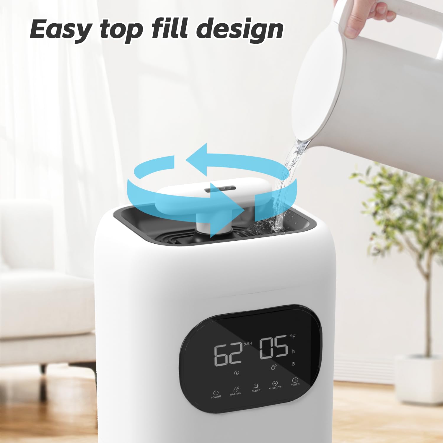 2.3Gal/9L Large Room Humidifier with Essential Oil Diffuser - Top Fill Cool Mist Humidifier for Bedroom, Nursery, Office & Plants | Quiet Operation for Better Sleep & Air Quality (White)