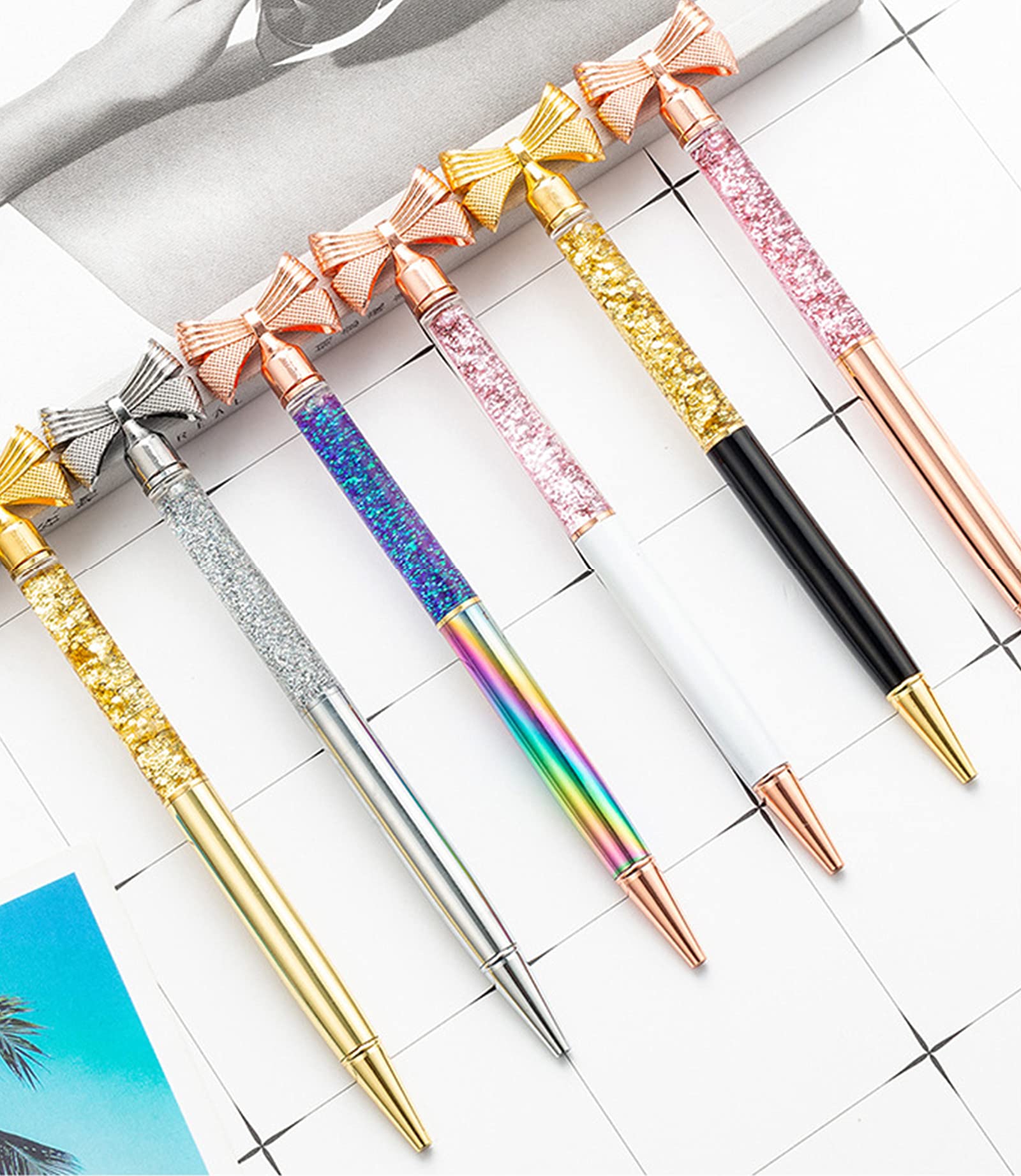 Gullor 5-Pack Metal Small Bow Ballpoint Pens with Black Ink - Bling Bow Gift Pens for Women, Office, School & Party Supplies (Multicolor) - Perfect for Note Taking, Journaling, Gift Giving & Special Occasions