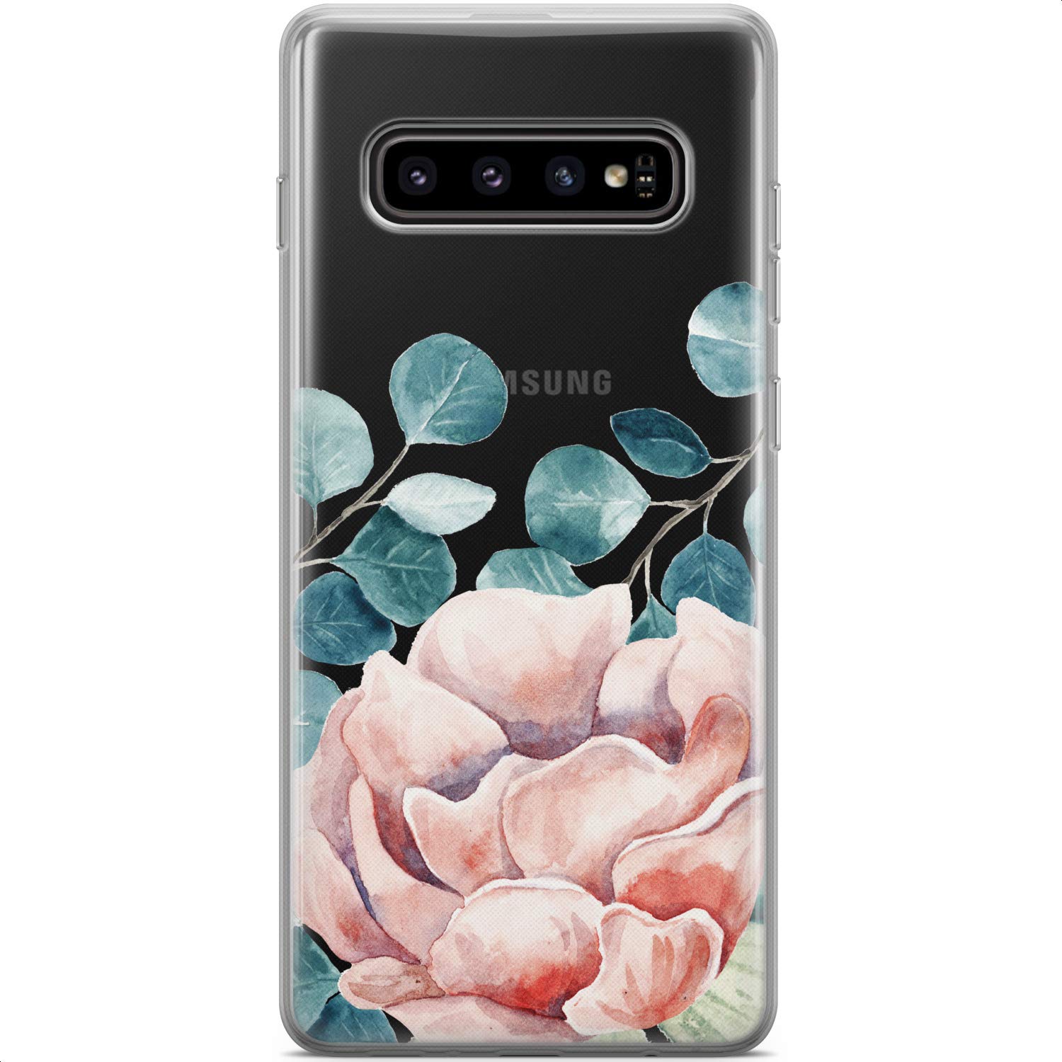 Samsung Galaxy S24 S23 Ultra S22 5G Plus S21 FE S20 S10 Phone Case - Flexible TPU Protective Cover with Floral Succulent Eucalyptus Design - Slim Lightweight Clear Silicone Case for Everyday Use & Travel Protection
