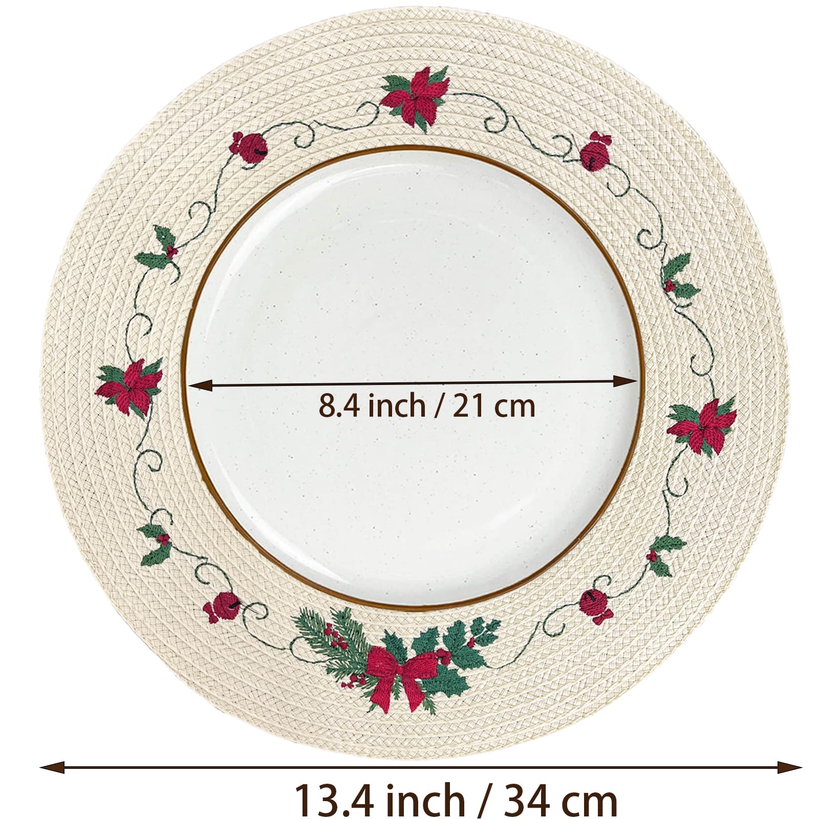 LaneVines Christmas Placemats Set of 4 - Round Embroidered Holiday Table Mats for Kitchen & Dining Decor - Perfect for Christmas Dinner, Party, and Festive Home Decorations
