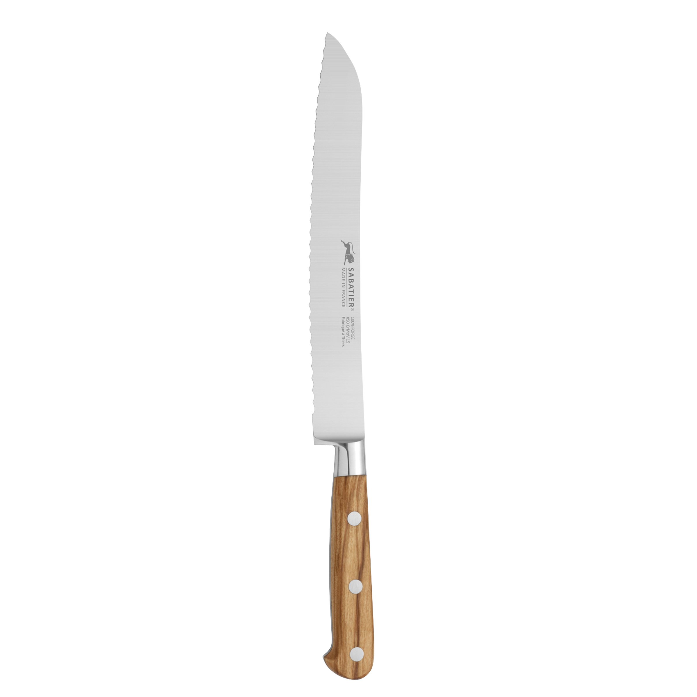 Sabatier 8-Inch High Carbon Stainless Steel Bread Knife - Full-Tang Triple Rivet Olivewood Handle - Professional Kitchen Knife for Slicing Bread, Cakes & Pastries - Ideal for Bakers & Home Chefs