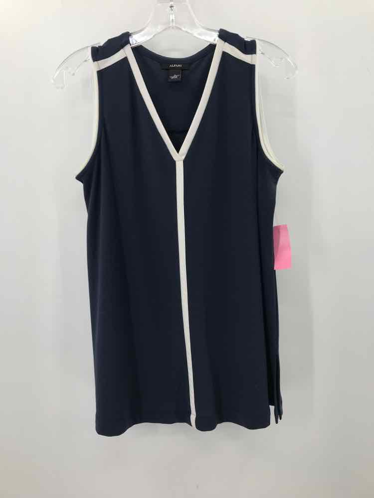 Alfani Navy Blue Sleeveless Blouse Women's Size Small - Pre-Owned in Excellent Condition | Perfect for Office Wear, Casual Outfits & Summer Wardrobe