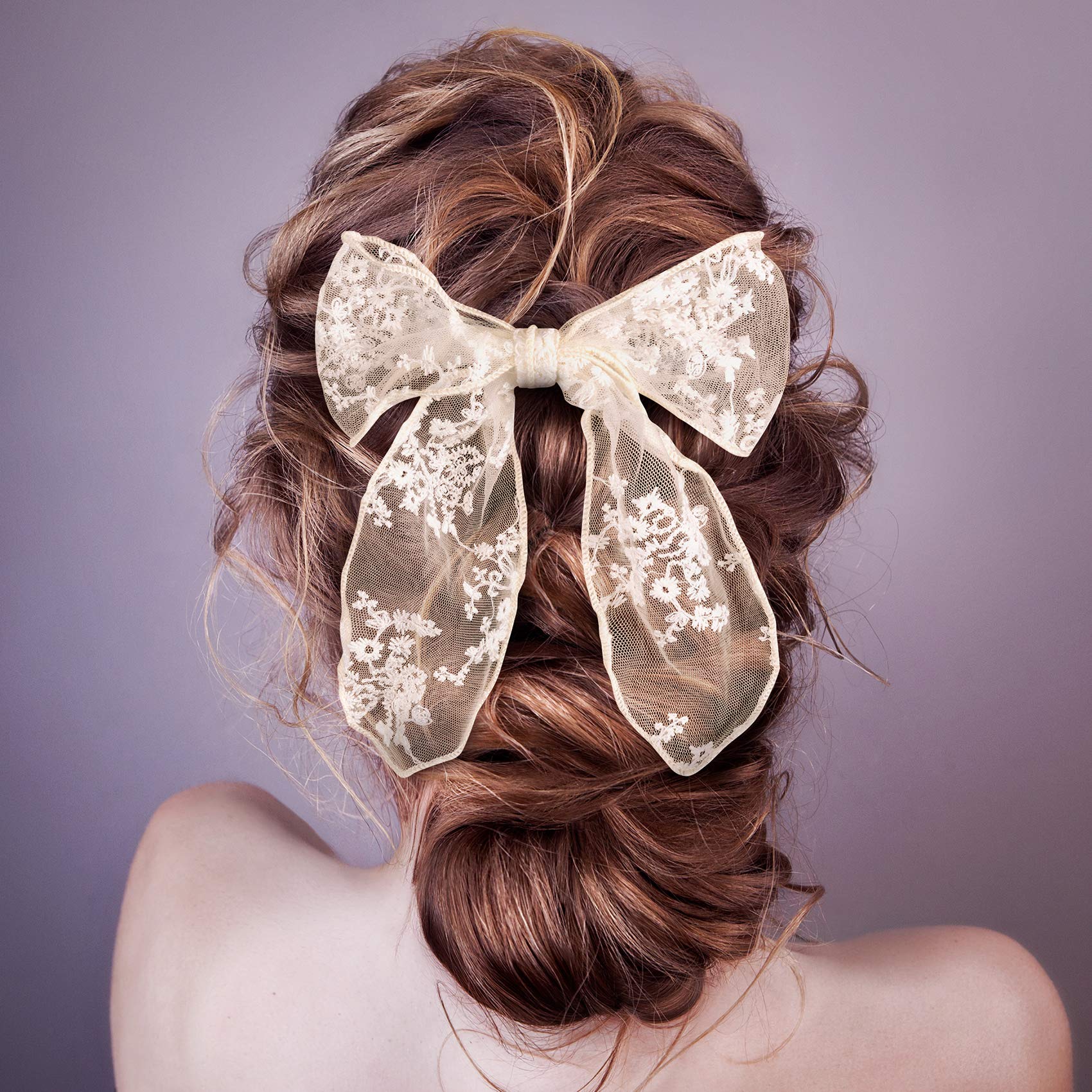 PAGOW 3PCS Lace Bow Hair Clips - Korean Style Floral Hair Barrettes for Women & Girls | Handmade Hair Accessories in White, Black, Beige | Perfect for Weddings, Parties & Daily Styling