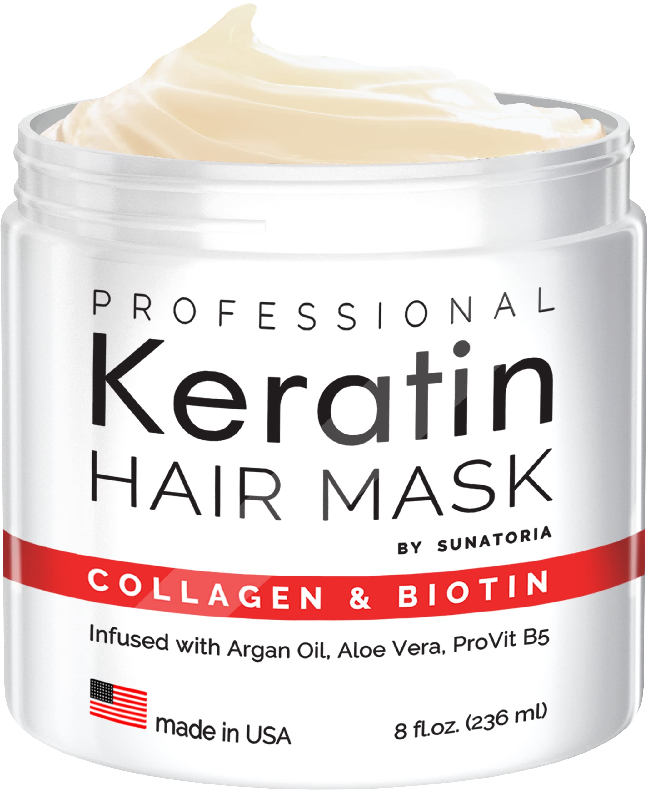 Professional Keratin Hair Mask for Damaged Hair - USA Made Deep Conditioning Treatment with Biotin, Collagen & Coconut Oil - Hair Repair Mask with Pro-Vitamin B5 & Protein Complex - Perfect for Salon-Quality Results at Home
