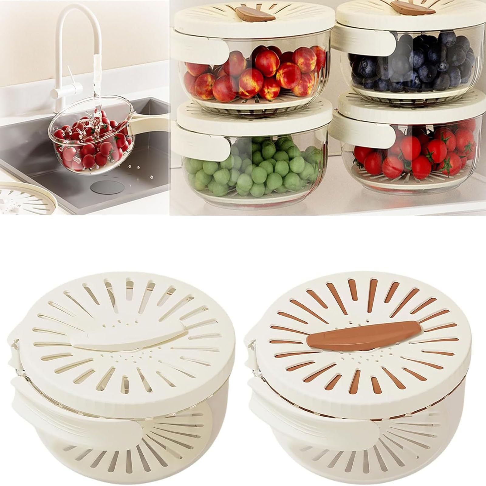 2 in 1 Multifunctional Fruit and Vegetable Washing Bowl with Strainer & Handle - 2025 New Design Drainer Container for Fresh Produce (2 Pack, Assorted Colors) - Perfect for Kitchen, Salad Prep & Healthy Snack Storage