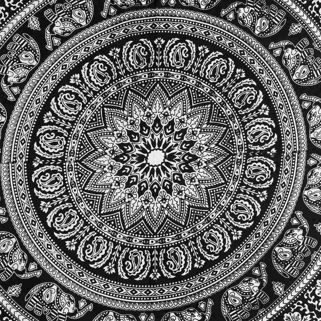 White and Black Mandala Tapestry Queen Size - Cotton Printed Wall Hanging, Bed Throw, Room Divider & Home Decor for Bohemian Bedroom, Dorm, Yoga Studio & Meditation Space