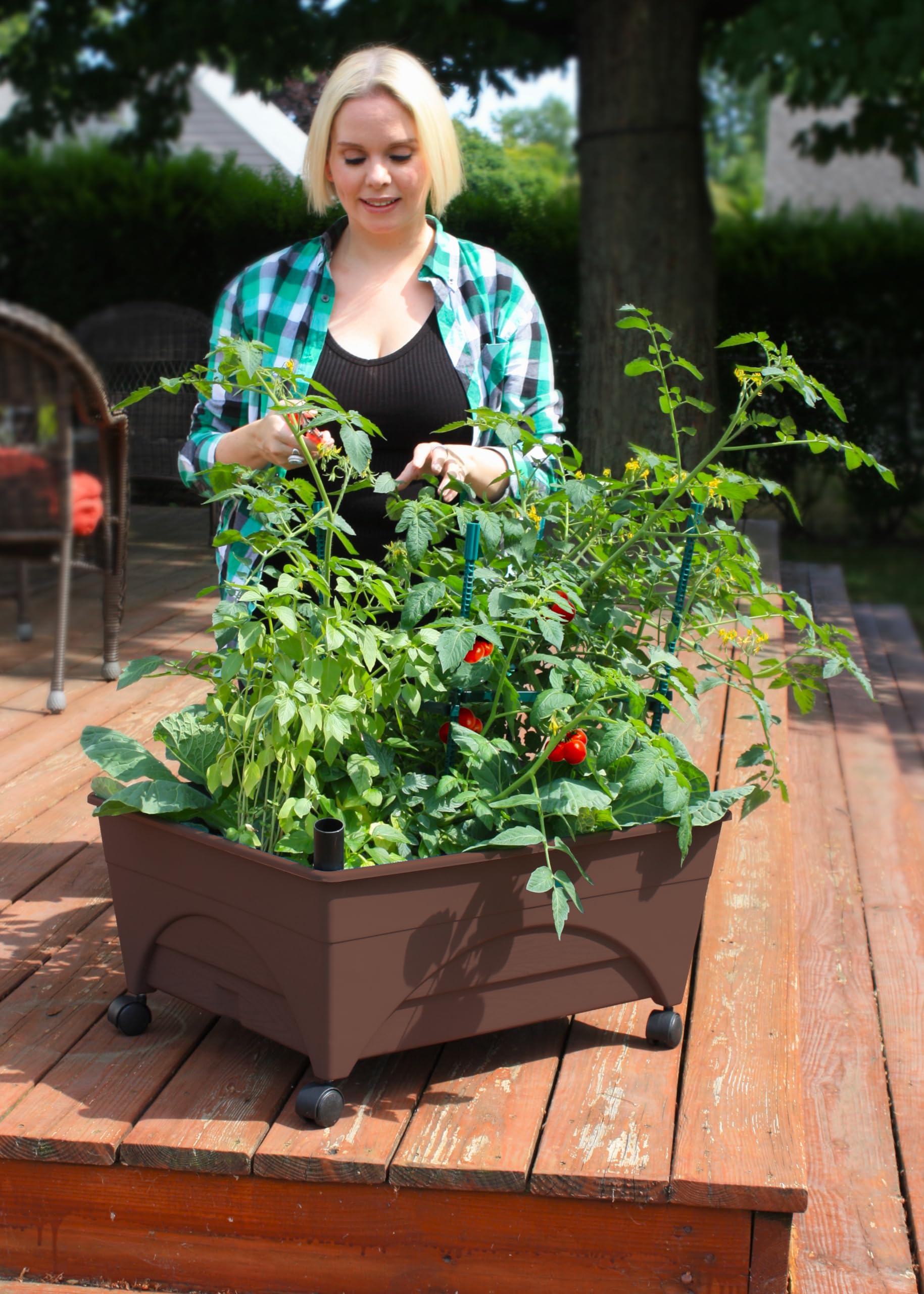 Emsco Group 2340 Patio Box Planter - Outdoor Garden Flower Box for Balcony, Deck, Porch & Window Sill Decor | Durable Resin Planter Box with Drainage Holes