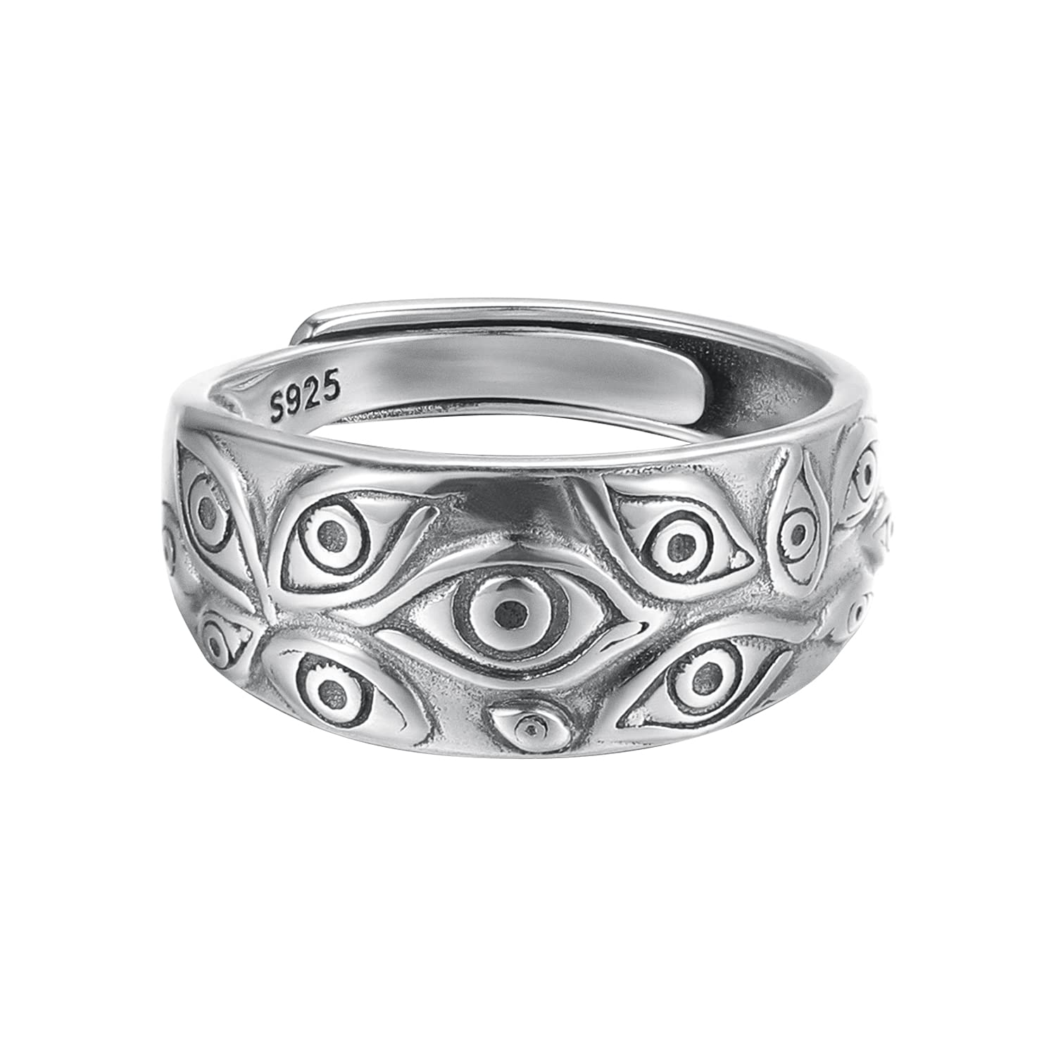 Vintage 925 Silver Evil Eye Ring - Adjustable Unisex Jewelry for Women & Men | Perfect for Punk Style, Birthdays & Gifts
