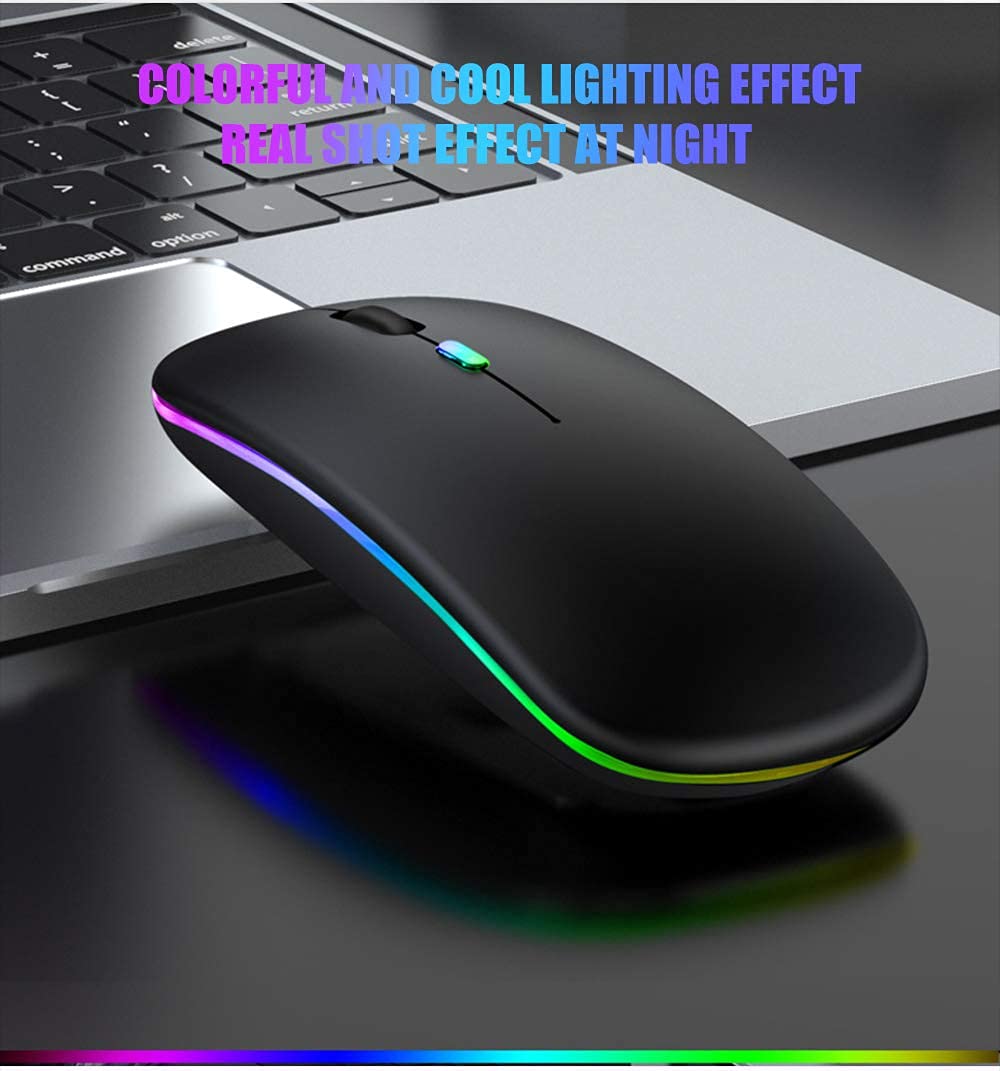 Wireless Bluetooth LED Mouse for MacBook Pro, MacBook Air, iPad Pro, iMac, Chromebook, Windows PC - Rechargeable, Silent Click, Portable Design (LED Black) - Perfect for Work, Gaming, and Travel