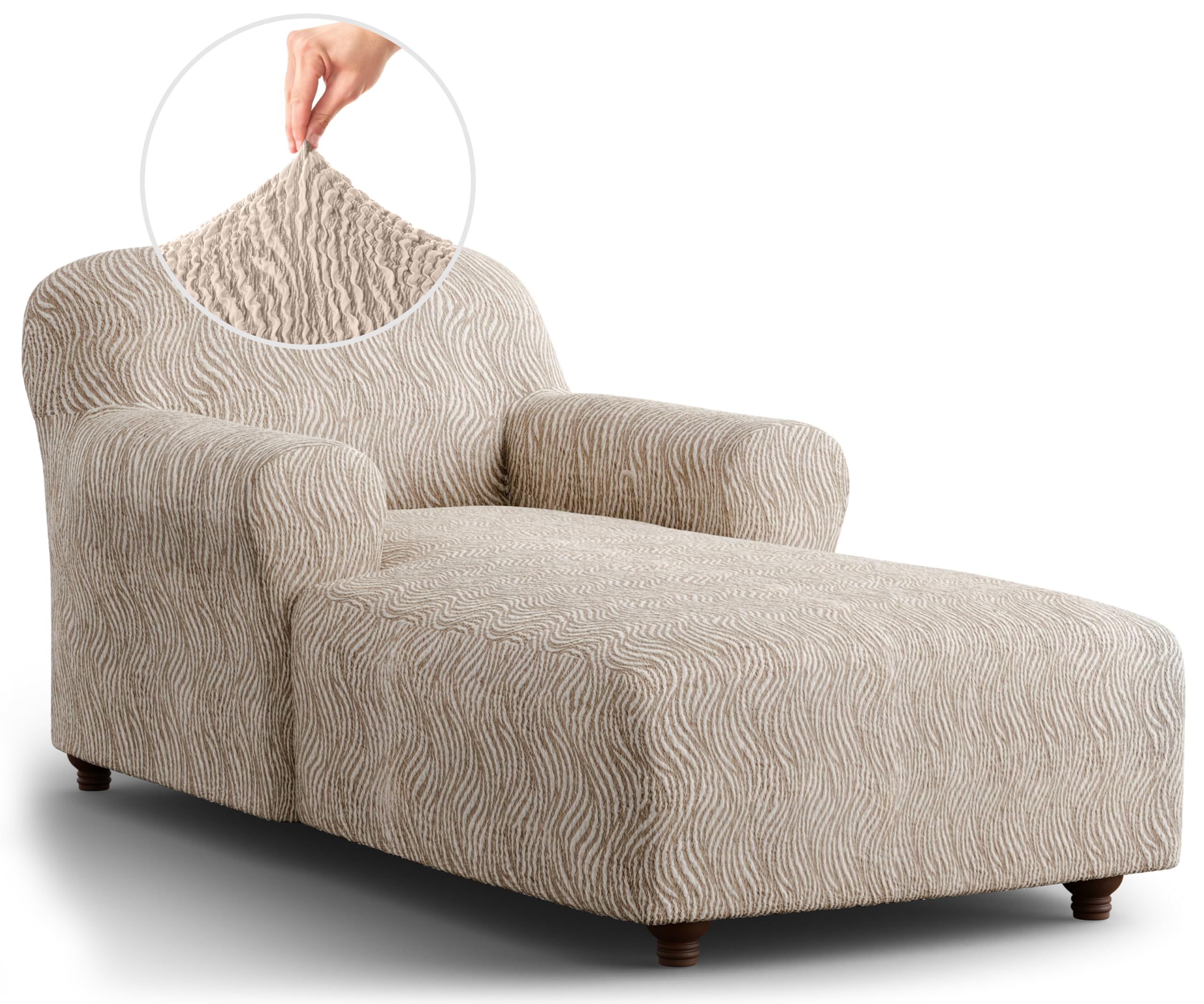 PAULATO BY GA.I.CO. Stretch Jacquard Chaise Lounge Cover - Soft Fabric Sofa Slipcover - 1-Piece Form-Fitting Furniture Protector - Beige Vento Color - Perfect for Living Room, Patio & Outdoor Furniture Protection