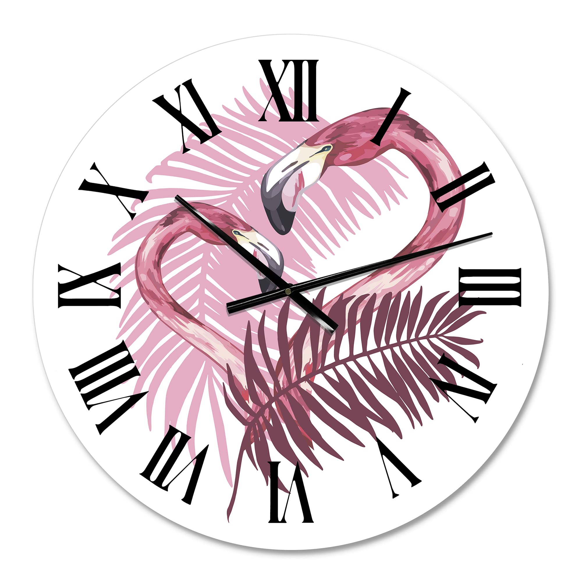 DesignQ Tropical Wall Clock 'Flamingo in Tropical Summer II' - Large Animal Wall Clock for Kitchen, Living Room, Bedroom Decor - Perfect for Beach House, Tropical Theme Rooms & Home Office