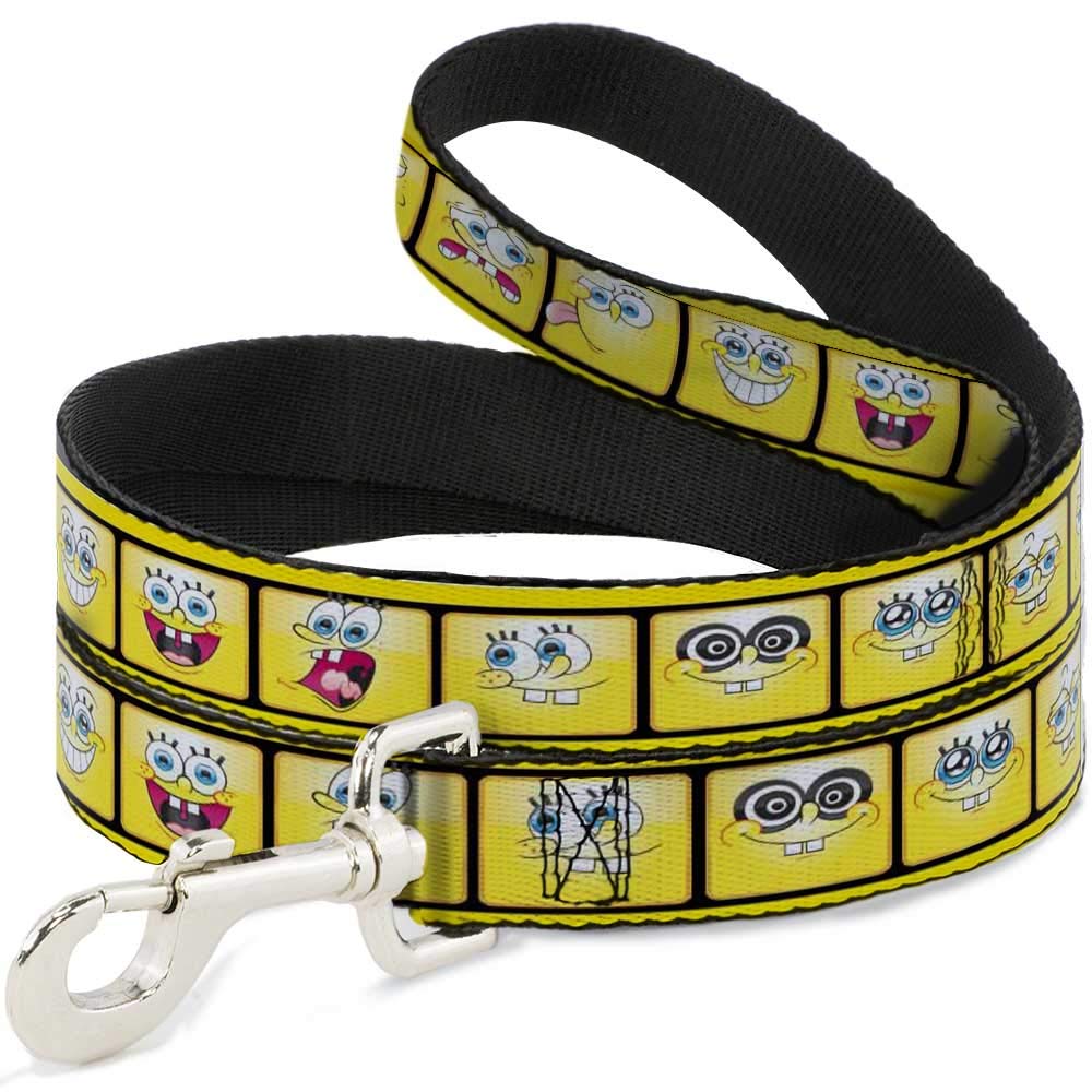 Spongebob Dog Leash with 10 Fun Expressions - 4 Feet Long, 1 Inch Wide Filmstrip Design in Yellow, Black & White | Perfect for Walking, Training & Cosplay