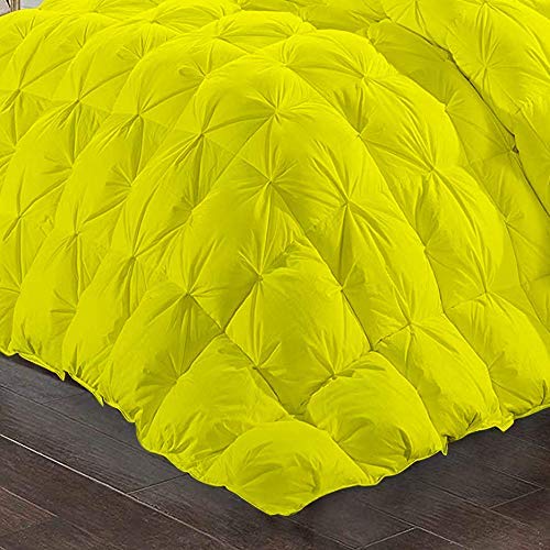 Premium 600 GSM All-Season Quilted Pinch Pleated Comforter Set - 3 Piece (Comforter + 2 Pillow Shams) | 1200 Thread Count Egyptian Cotton Duvet Insert | Oversized Queen Bedding in Sunny Yellow | Perfect for Master Bedrooms, Guest Rooms & Cozy Winter Nights