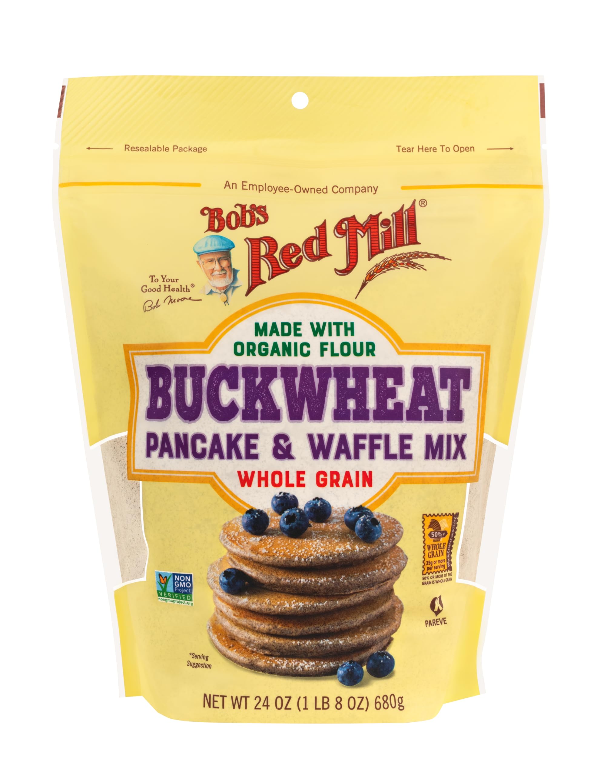 Bob's Red Mill Organic Buckwheat Pancake & Waffle Mix - 24oz (Pack of 1) | High Fiber, Gluten Free, Kosher Certified | Perfect for Breakfast, Brunch & Family Gatherings