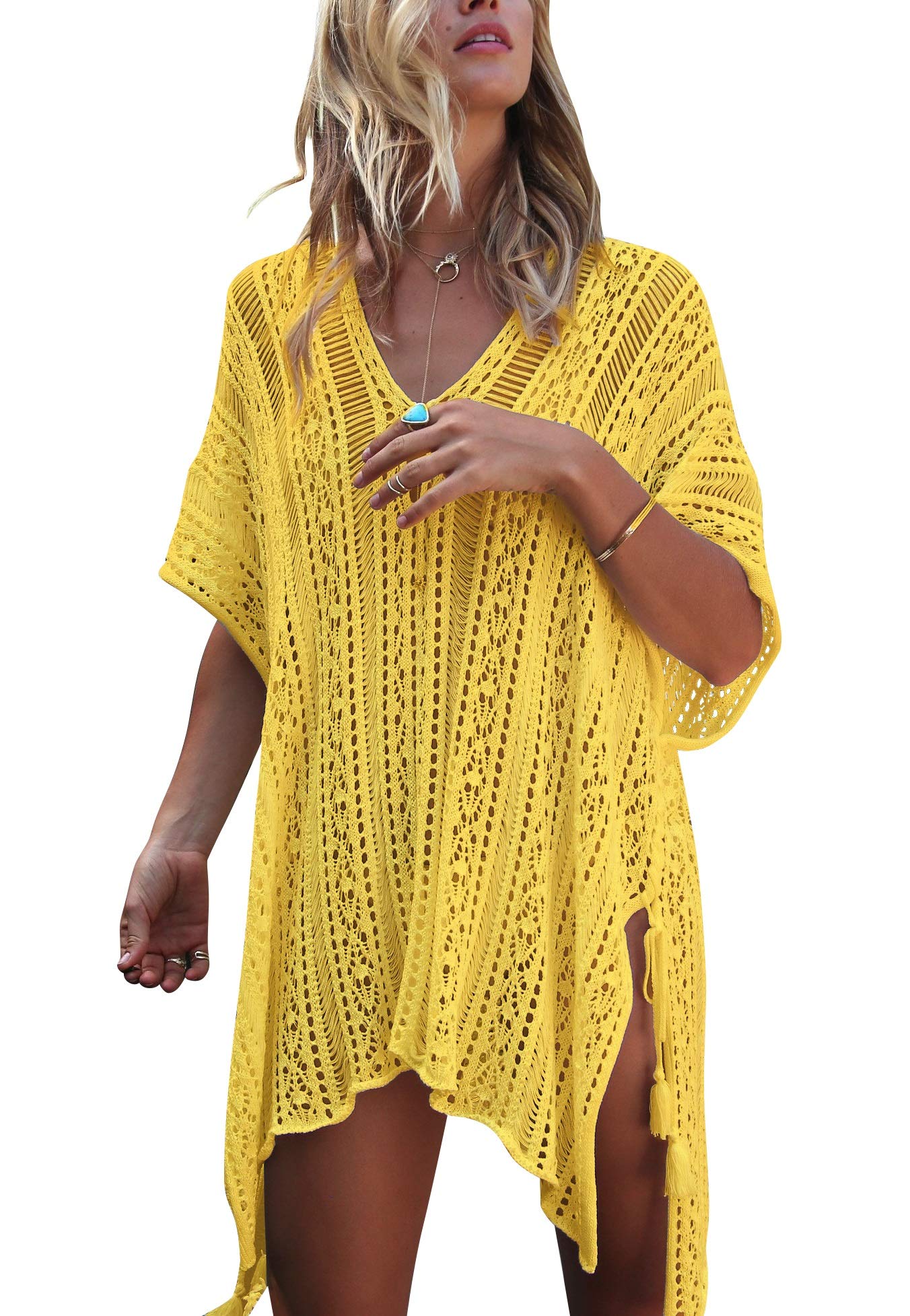 Wander Agio Women's Beach Swimsuit Cover Up - Long Sleeve Bikini Coverup with Net Design for Pool, Vacation & Summer Outfits